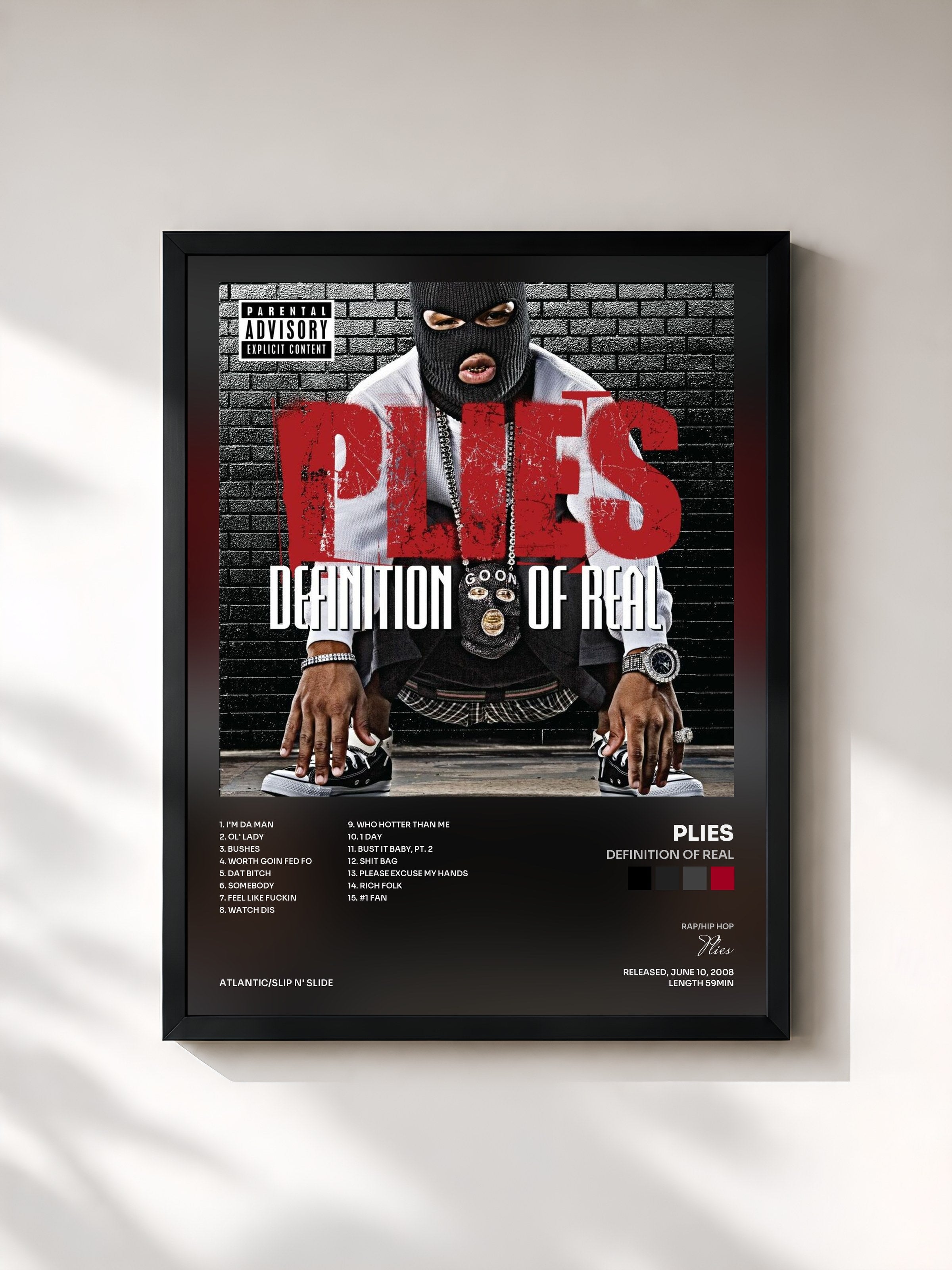 #noir Tableau de l'album Definition of Real de Plies, cadre noir, imprimé et encadré en France