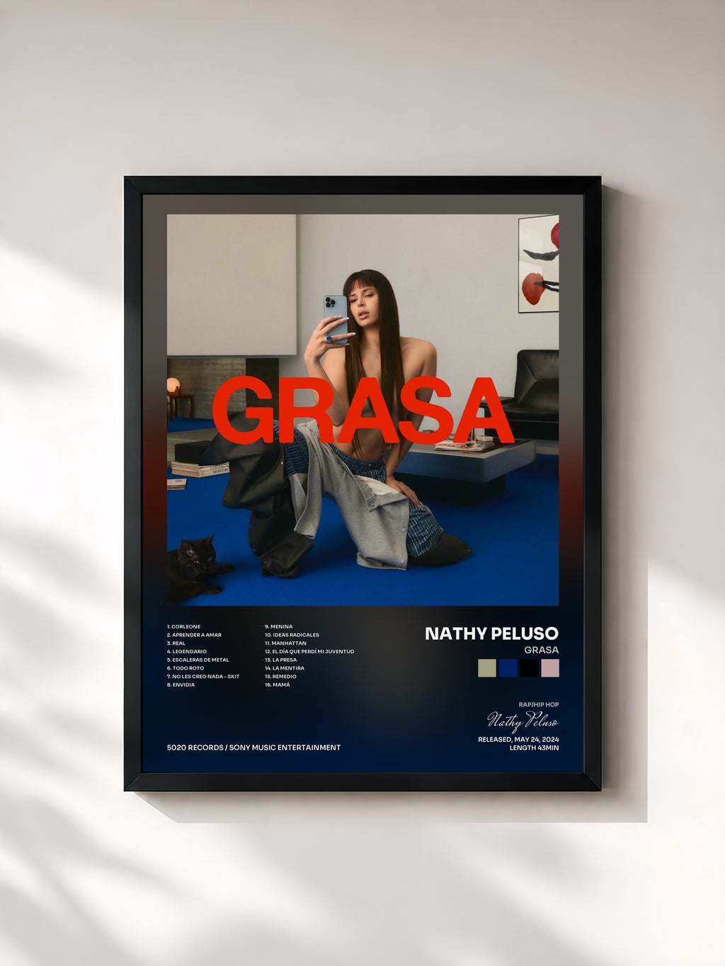 #noir Tableau de l'album GRASA de Nathy Peluso, cadre noir, imprimé et encadré en France