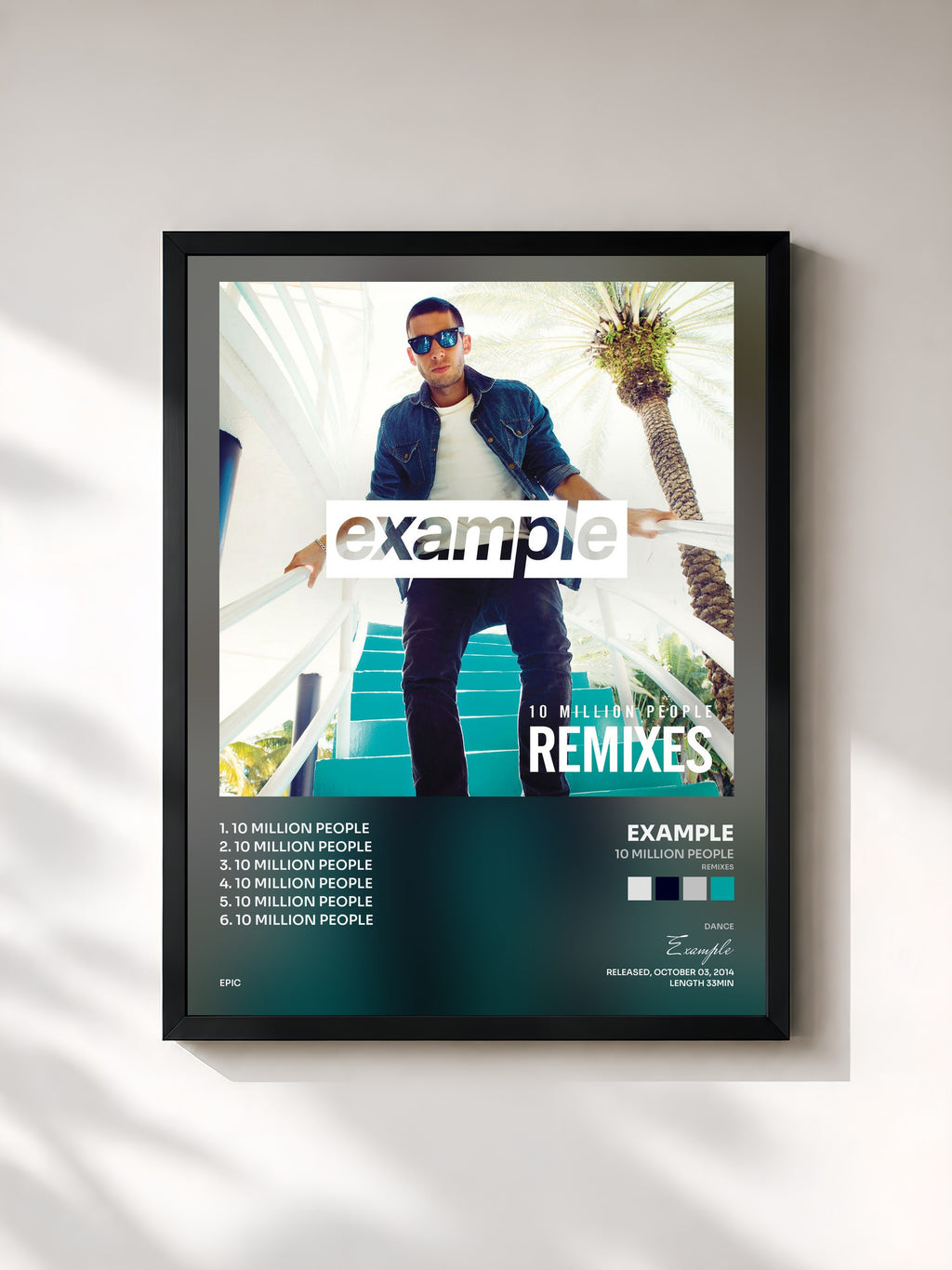 #noir Tableau de l'album 10 Million People (Remixes) de Example, cadre noir, imprimé et encadré en France