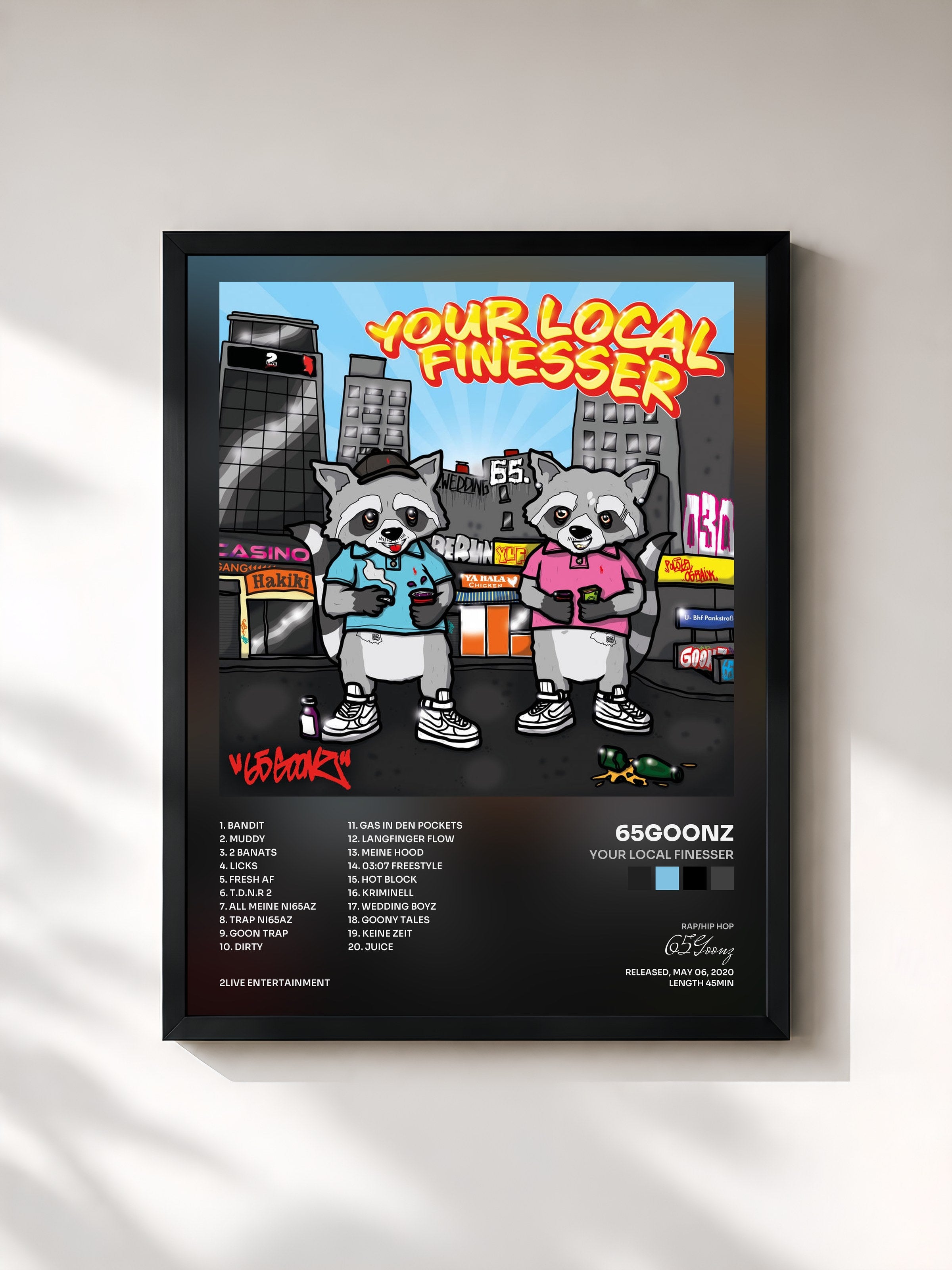 #noir Tableau de l'album Your Local Finesser de 65Goonz, cadre noir, imprimé et encadré en France