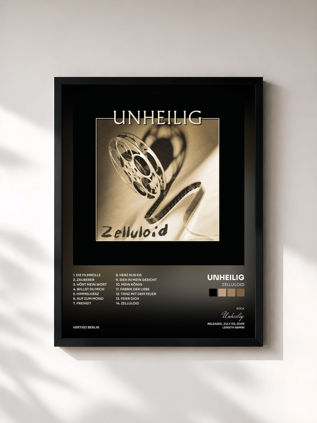 #noir Tableau de l'album Zelluloid de Unheilig, cadre noir, imprimé et encadré en France