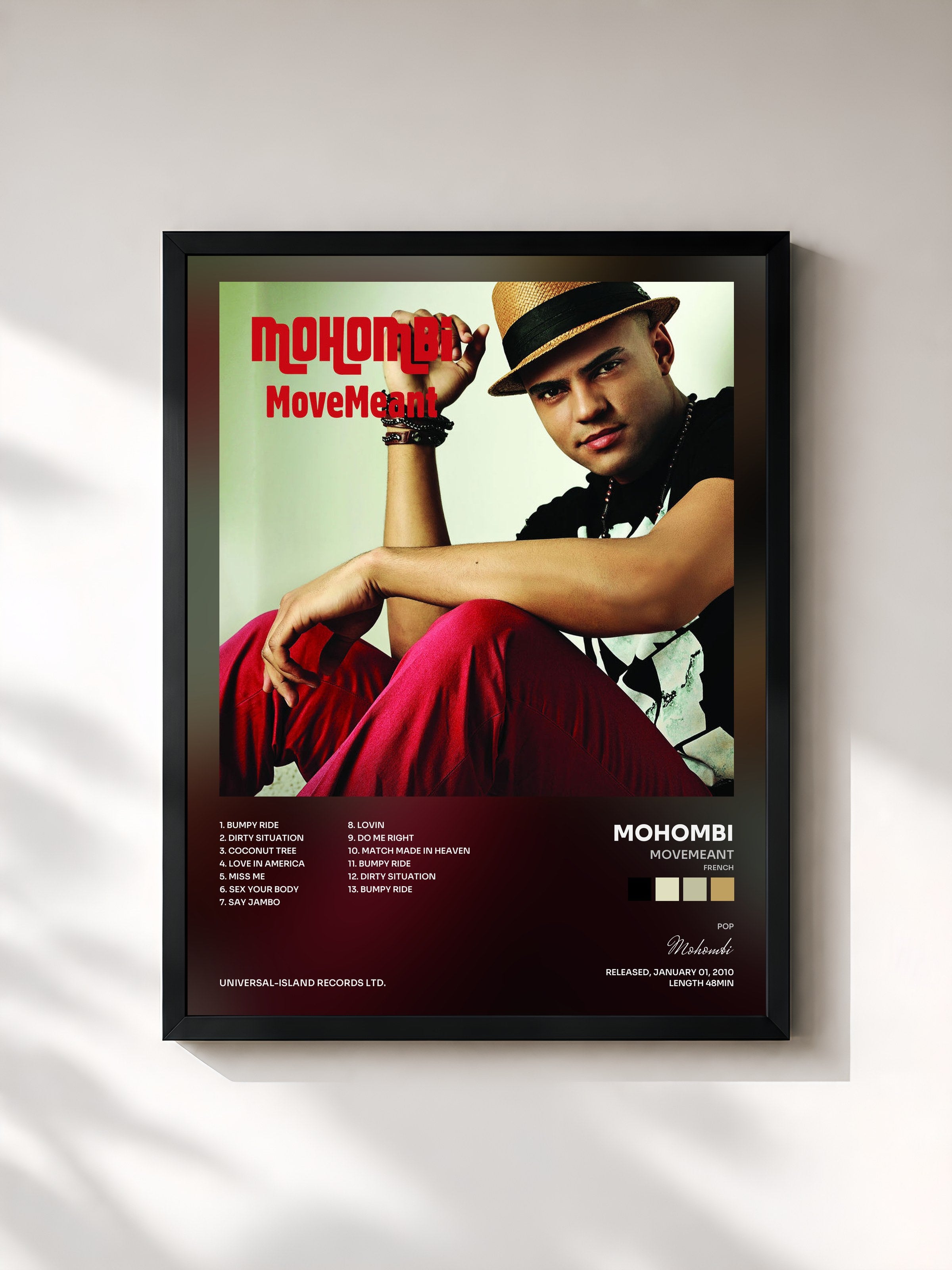 #noir Tableau de l'album MoveMeant (French) de Mohombi, cadre noir, imprimé et encadré en France