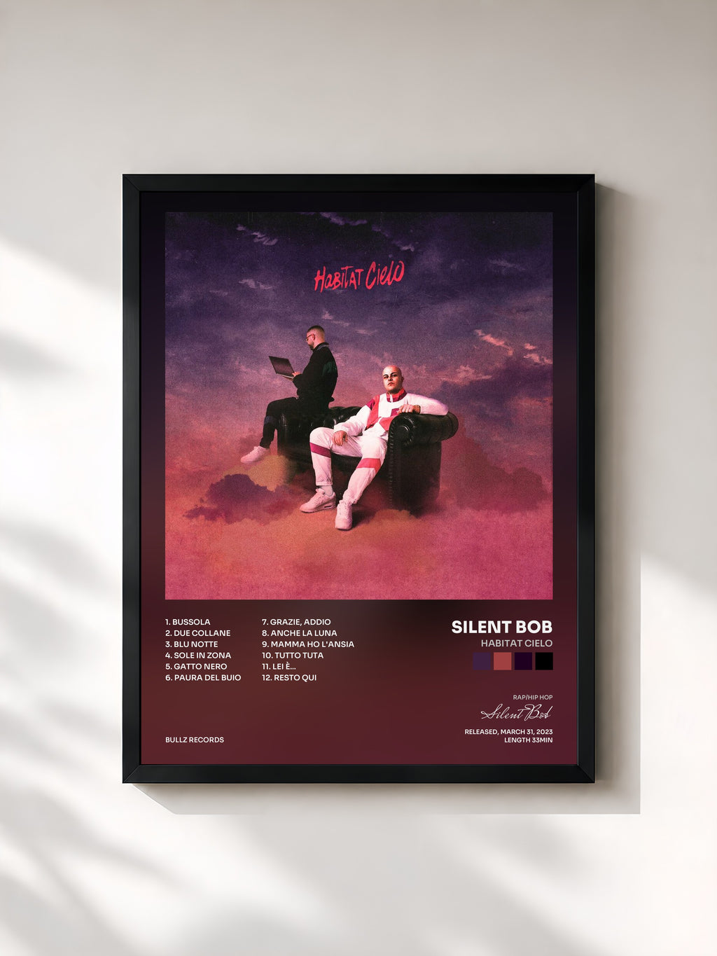 #noir Tableau de l'album Habitat Cielo de Silent Bob, cadre noir, imprimé et encadré en France