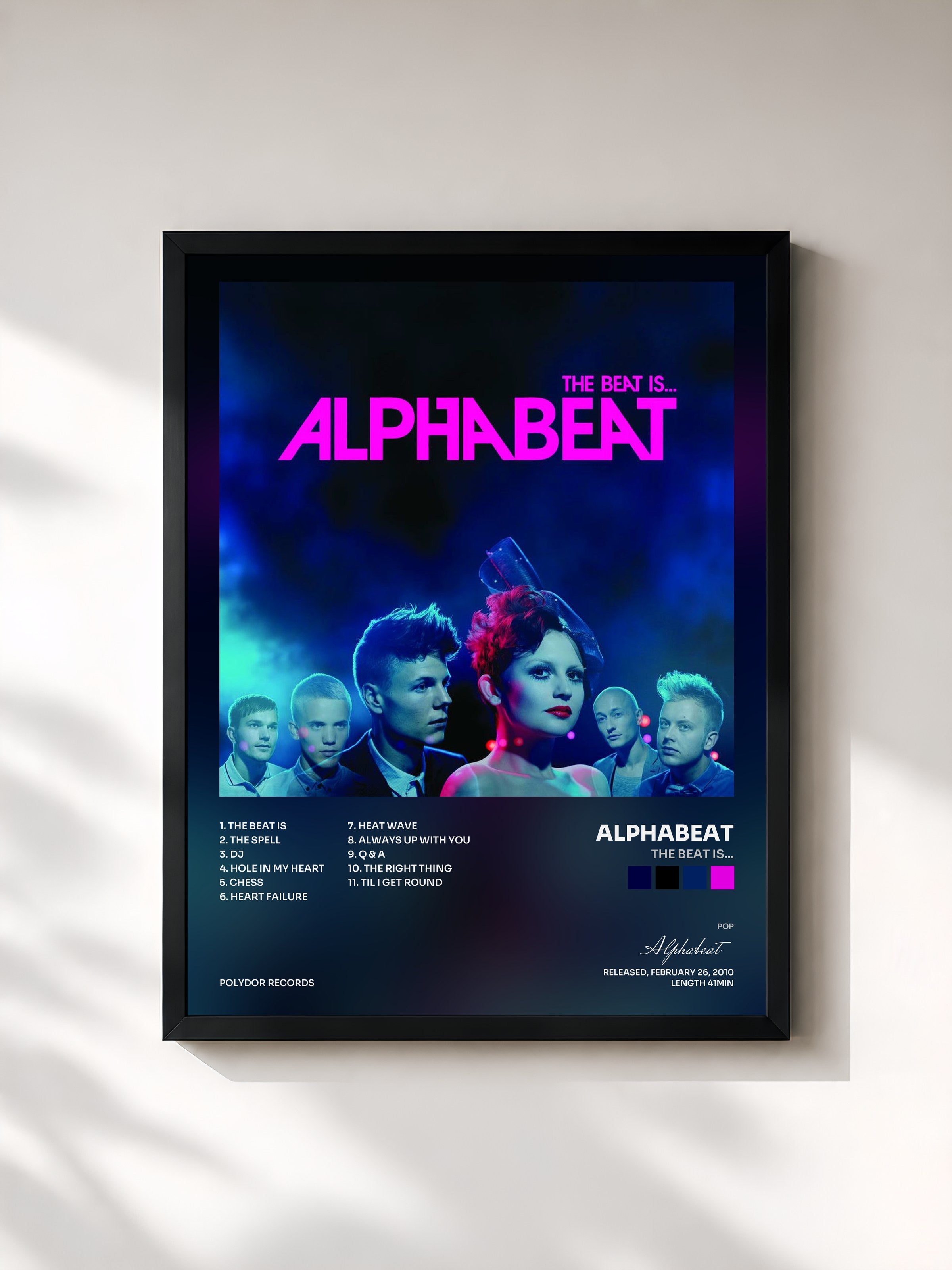 #noir Tableau de l'album The Beat Is... de Alphabeat, cadre noir, imprimé et encadré en France