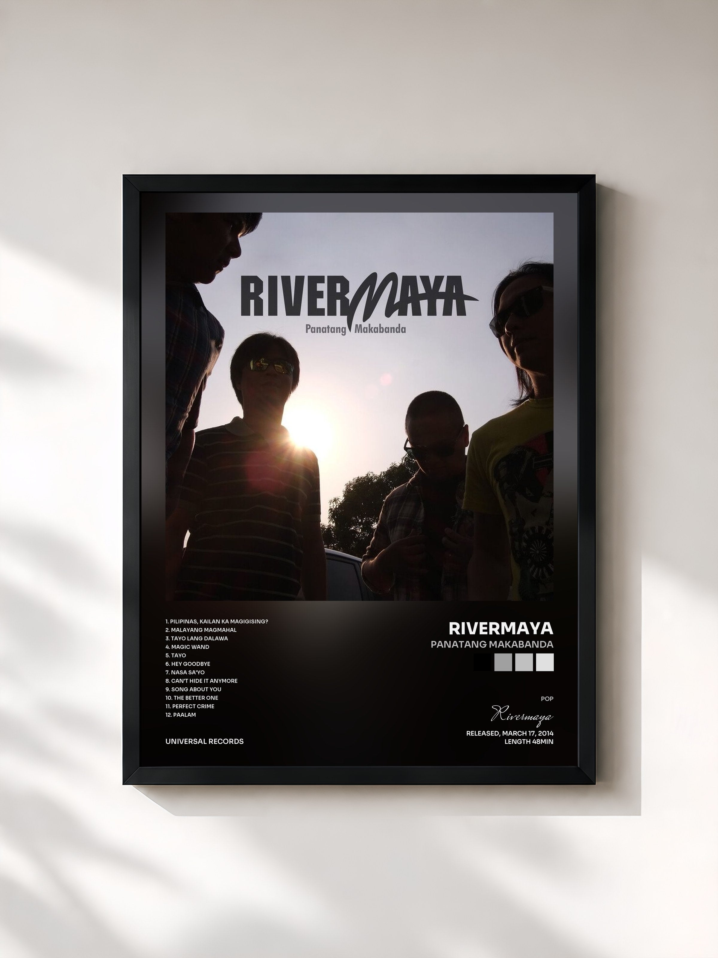 #noir Tableau de l'album Panatang Makabanda de Rivermaya, cadre noir, imprimé et encadré en France
