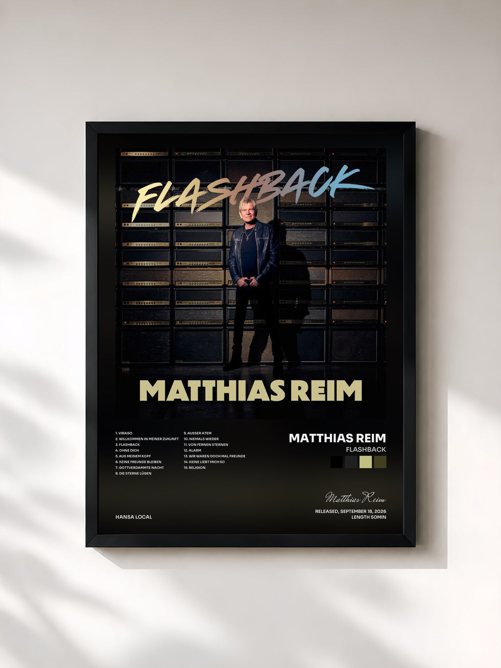 #noir Tableau de l'album Flashback de Matthias Reim, cadre noir, imprimé et encadré en France