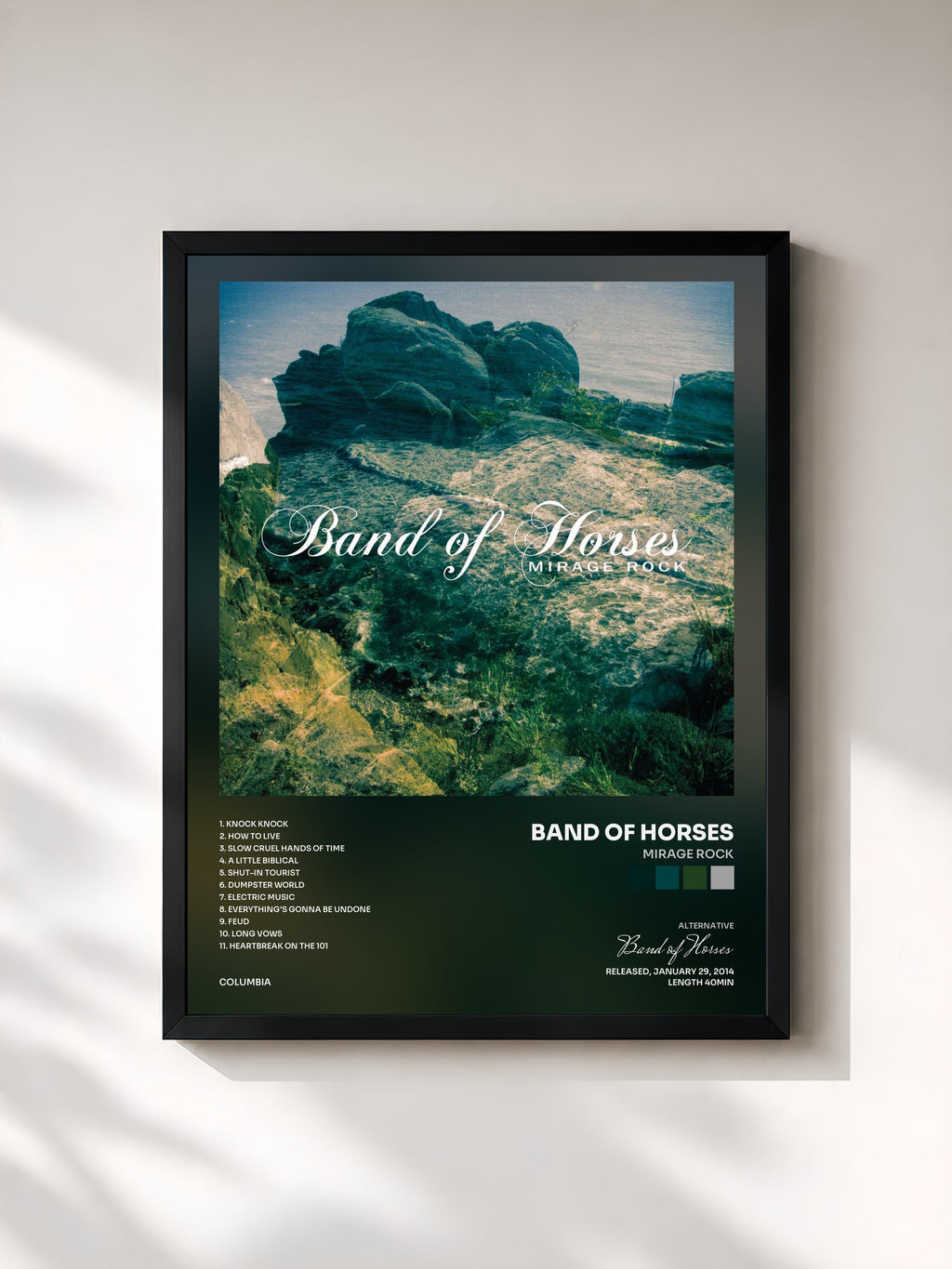 #noir Mirage Rock von Band of Horses als gerahmter Kunstdruck, schwarzer Rahmen, gedruckt und gerahmt in Frankreich