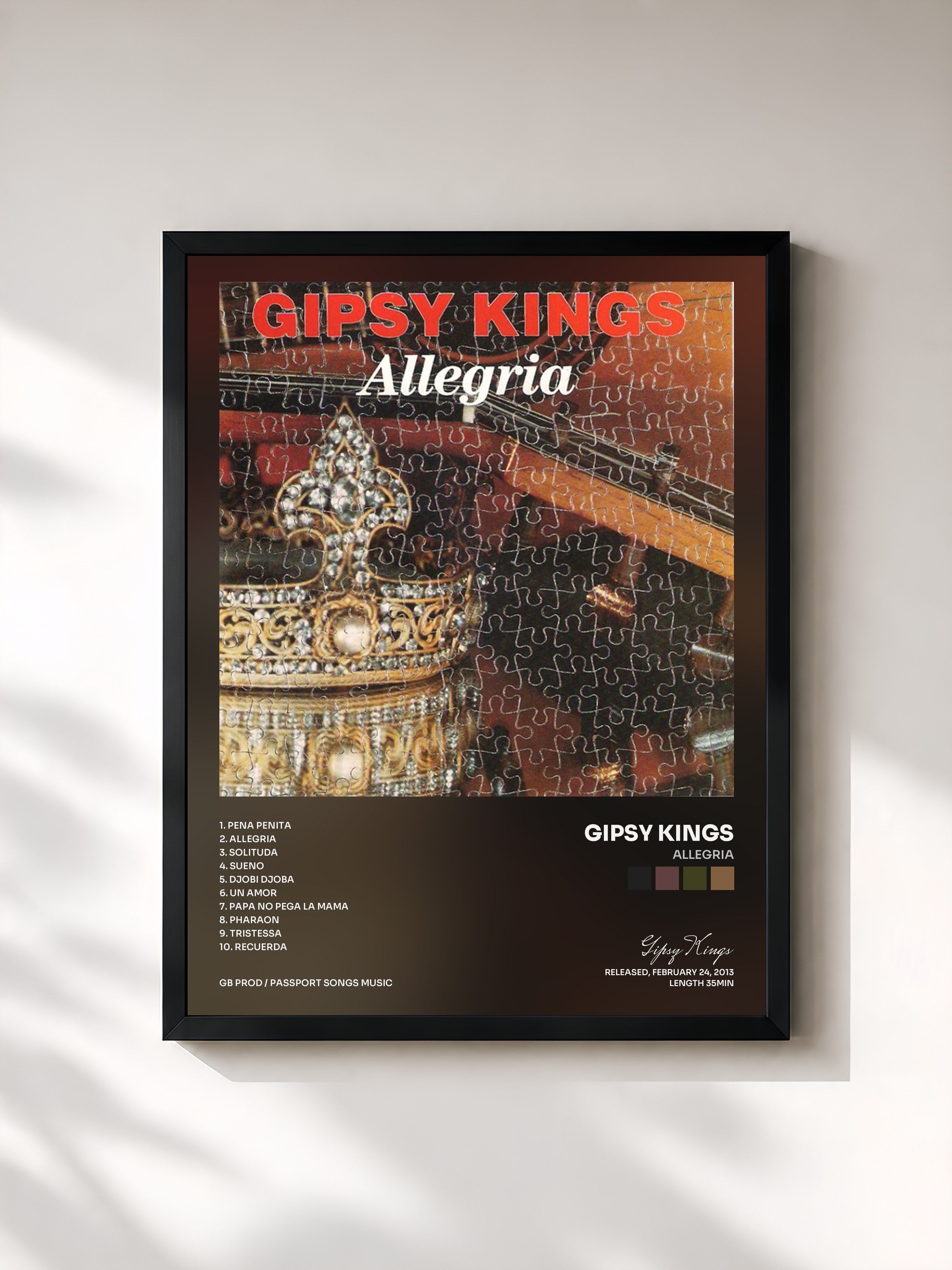 #noir Tableau de l'album Allegria de Gipsy Kings, cadre noir, imprimé et encadré en France