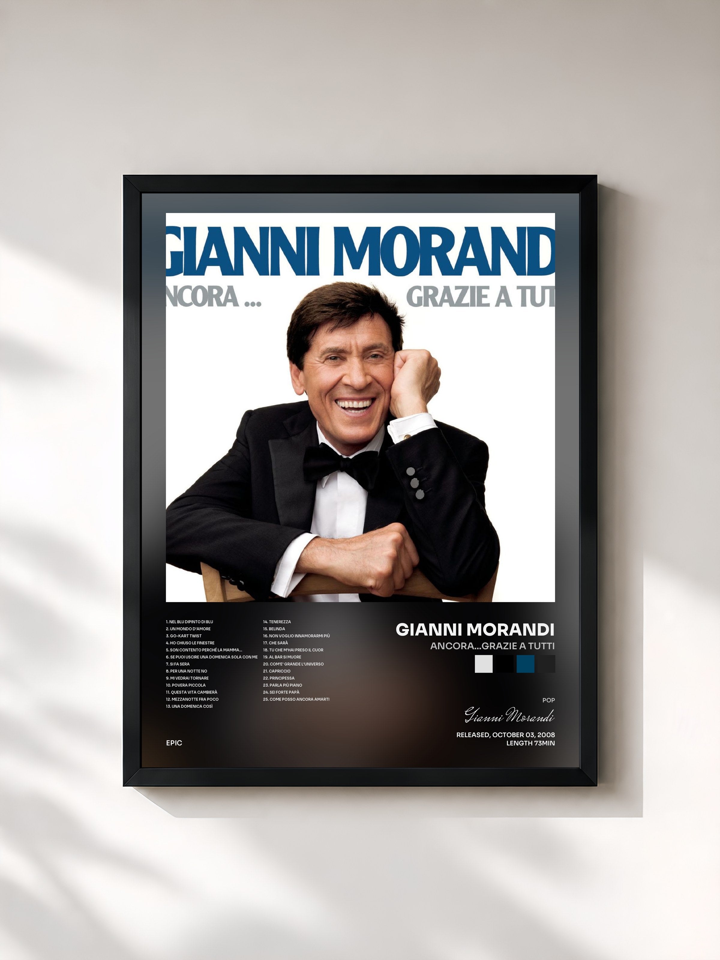 #noir Tableau de l'album Ancora...Grazie A Tutti de Gianni Morandi, cadre noir, imprimé et encadré en France