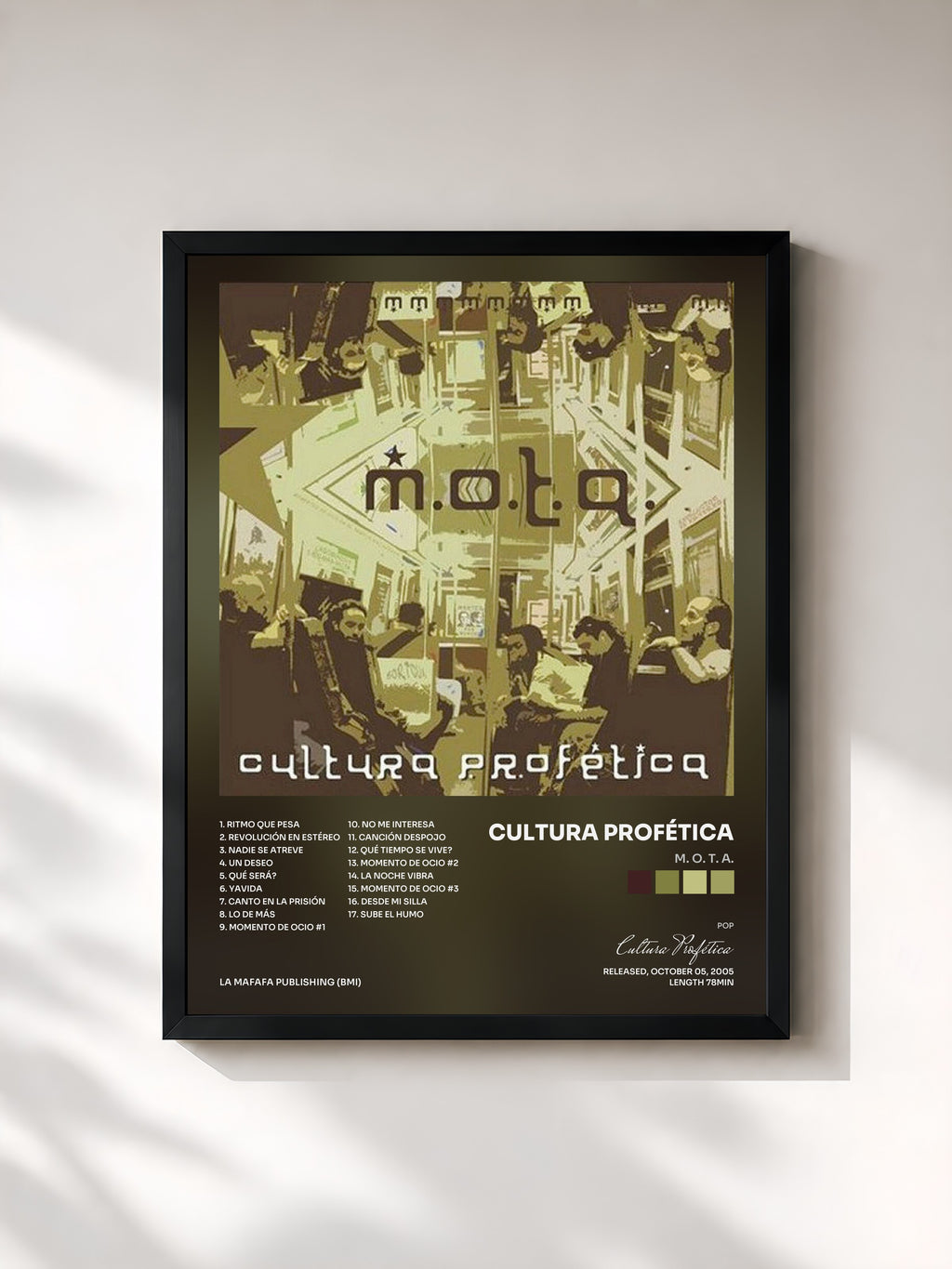 #noir Tableau de l'album M. O. T. A. de Cultura Profética, cadre noir, imprimé et encadré en France