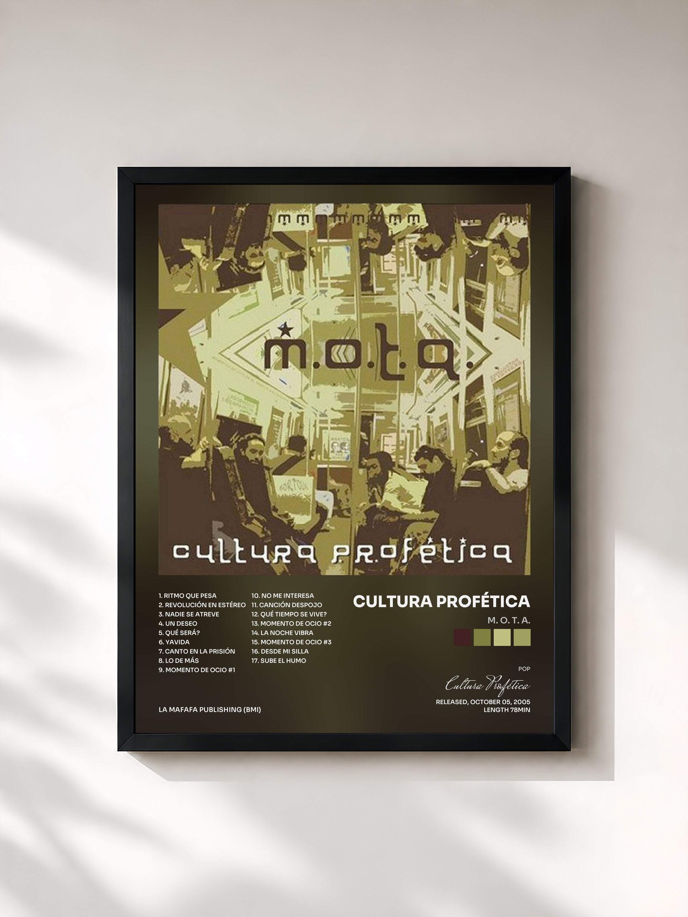 #noir Tableau de l'album M. O. T. A. de Cultura Profética, cadre noir, imprimé et encadré en France