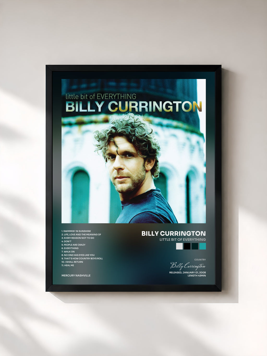 #noir Tableau de l'album Little Bit Of Everything de Billy Currington, cadre noir, imprimé et encadré en France