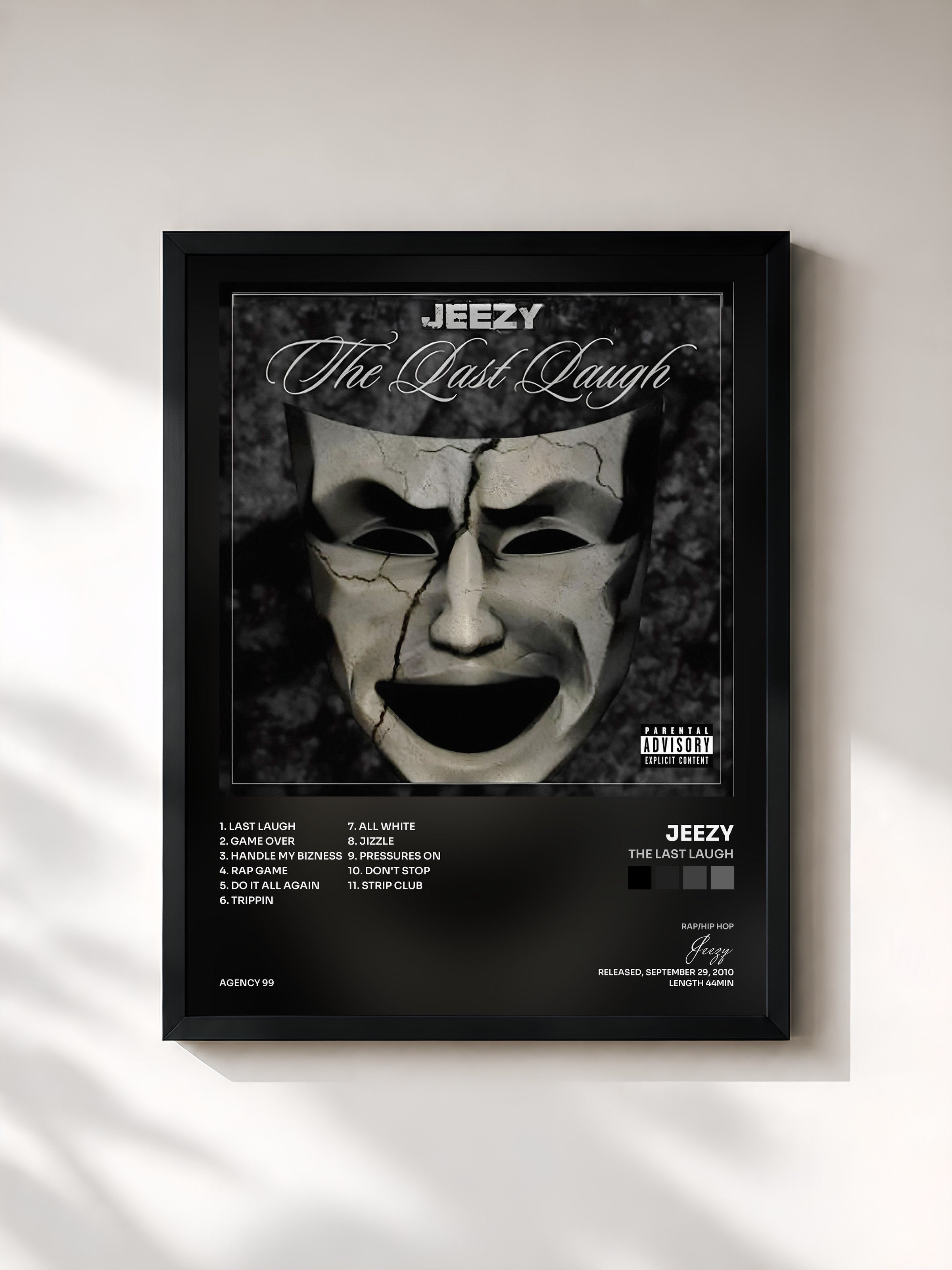 #noir Tableau de l'album The Last Laugh de Jeezy, cadre noir, imprimé et encadré en France