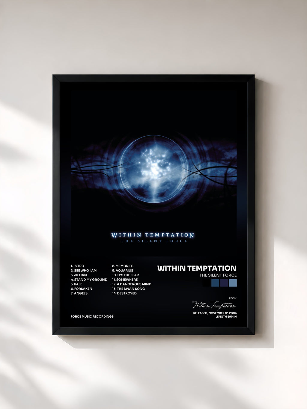 #noir Tableau de l'album The Silent Force de Within Temptation, cadre noir, imprimé et encadré en France