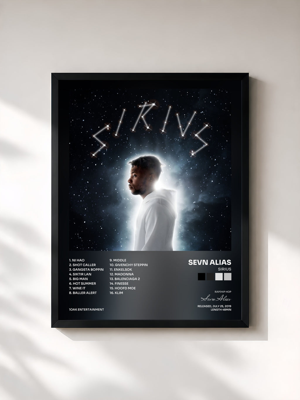 #noir Tableau de l'album SIRIUS de Sevn Alias, cadre noir, imprimé et encadré en France