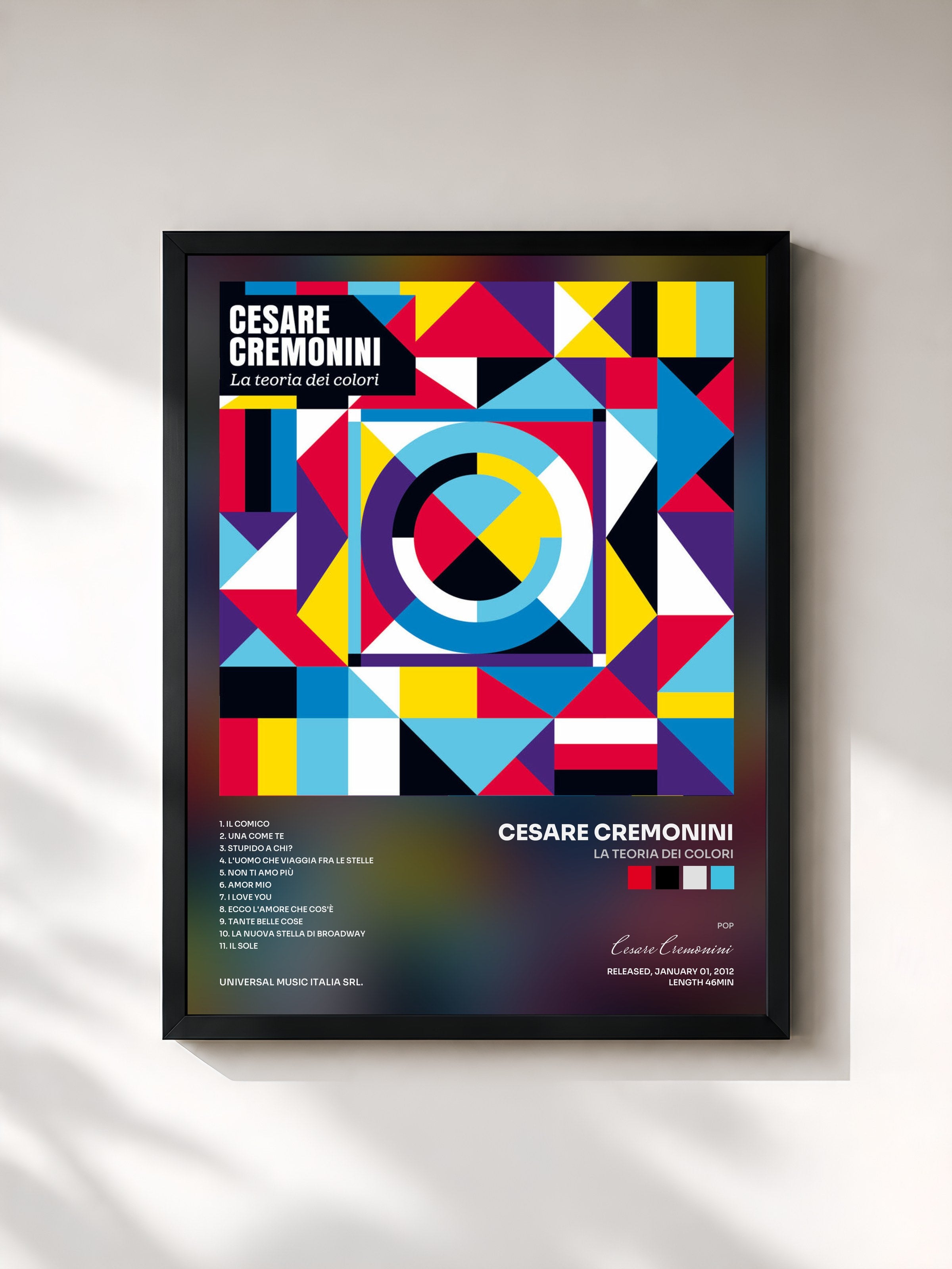 #noir Tableau de l'album La Teoria Dei Colori de Cesare Cremonini, cadre noir, imprimé et encadré en France