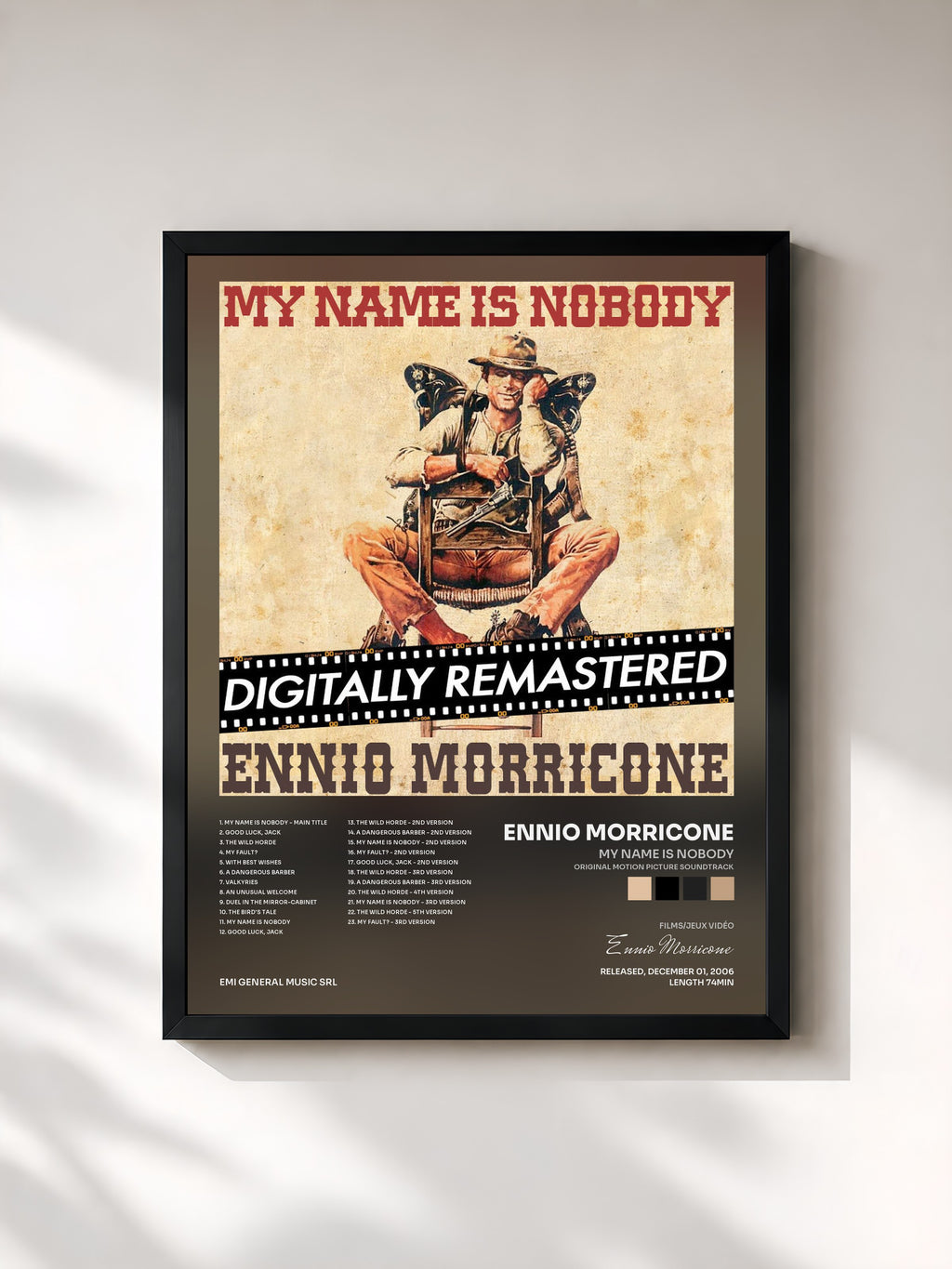#noir Tableau de l'album My Name is Nobody (Original Motion Picture Soundtrack) - Remastered de Ennio Morricone, cadre noir, imprimé et encadré en France