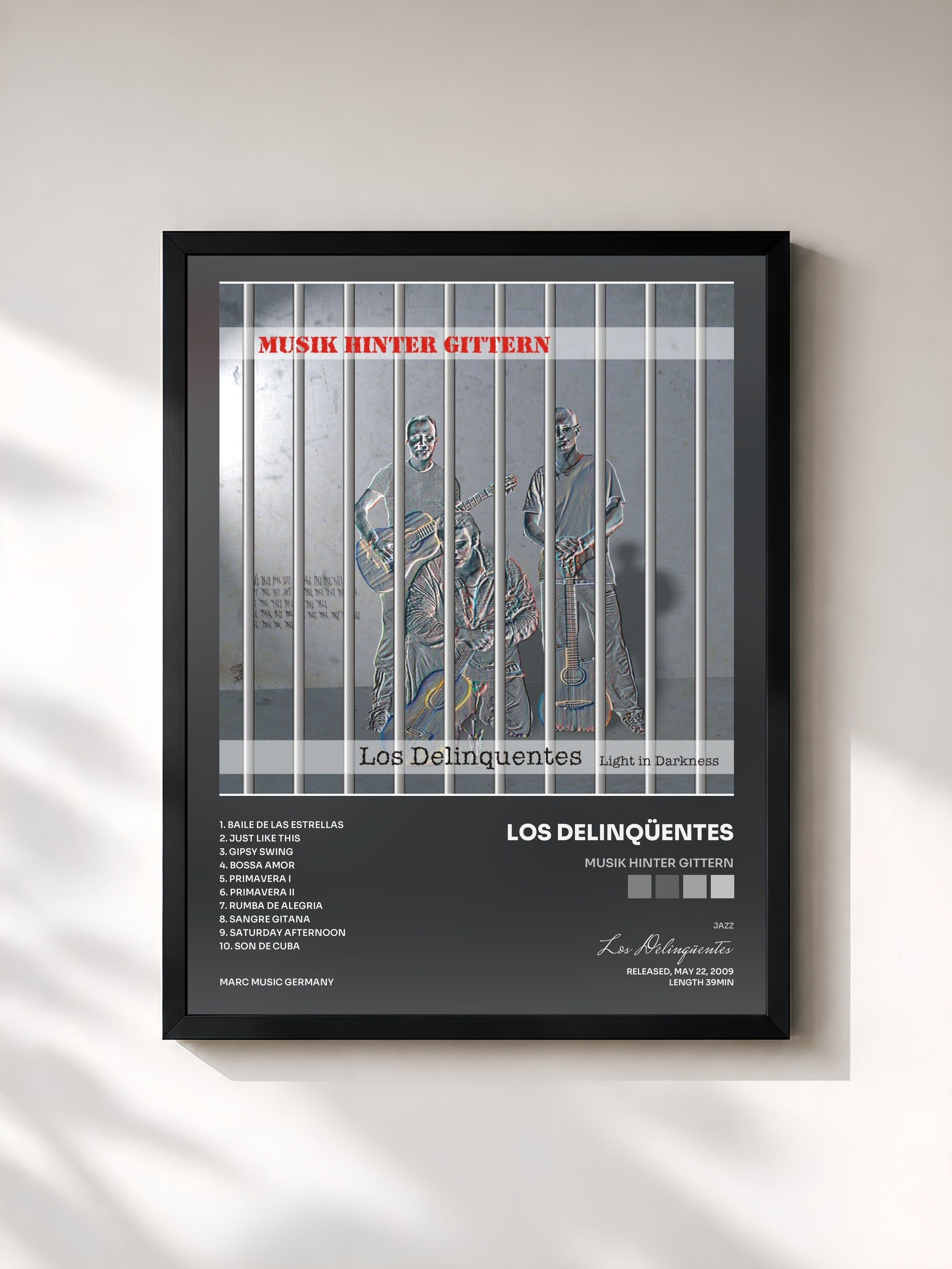 #noir Tableau de l'album Musik Hinter Gittern de Los Delinqüentes, cadre noir, imprimé et encadré en France