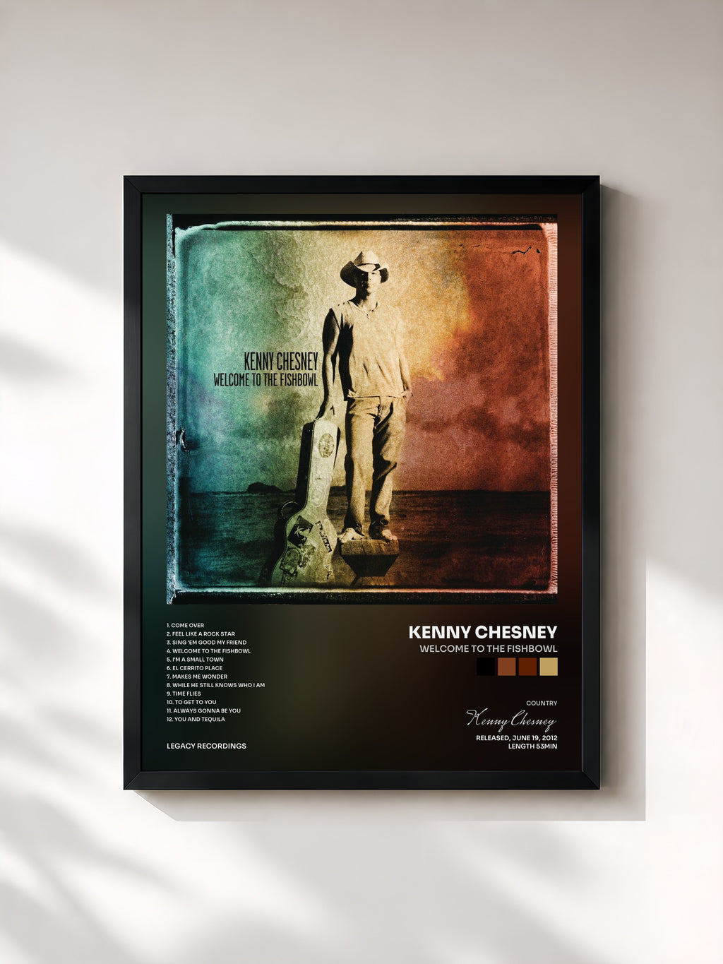 #noir Tableau de l'album Welcome To The Fishbowl de Kenny Chesney, cadre noir, imprimé et encadré en France