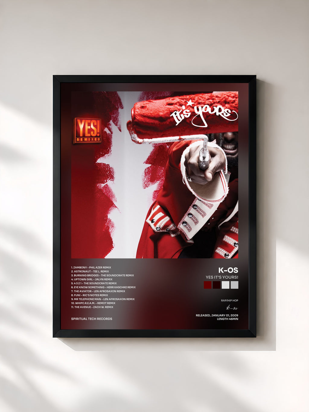 #noir Tableau de l'album Yes It's Yours! de k-os, cadre noir, imprimé et encadré en France