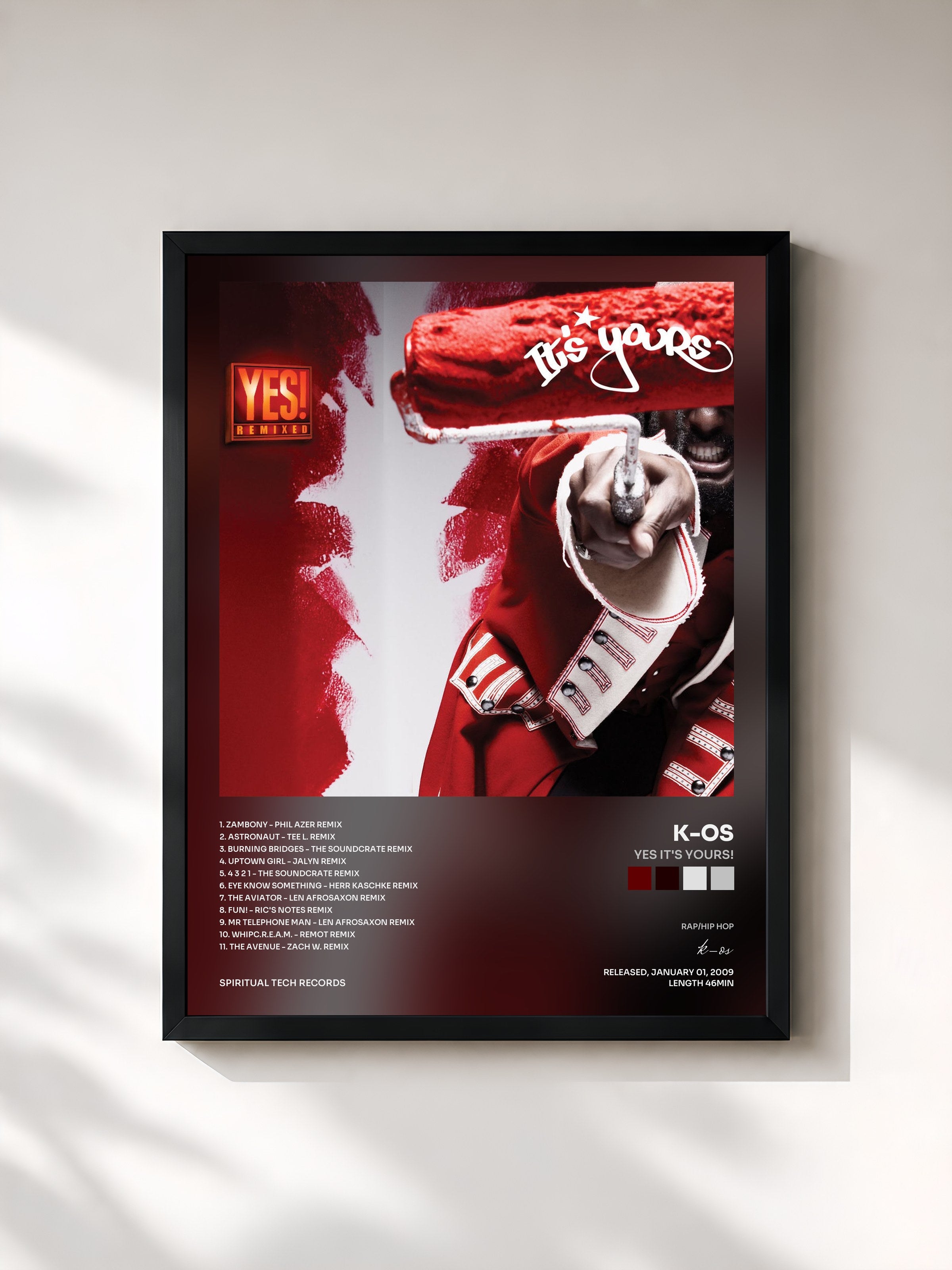 #noir Tableau de l'album Yes It's Yours! de k-os, cadre noir, imprimé et encadré en France