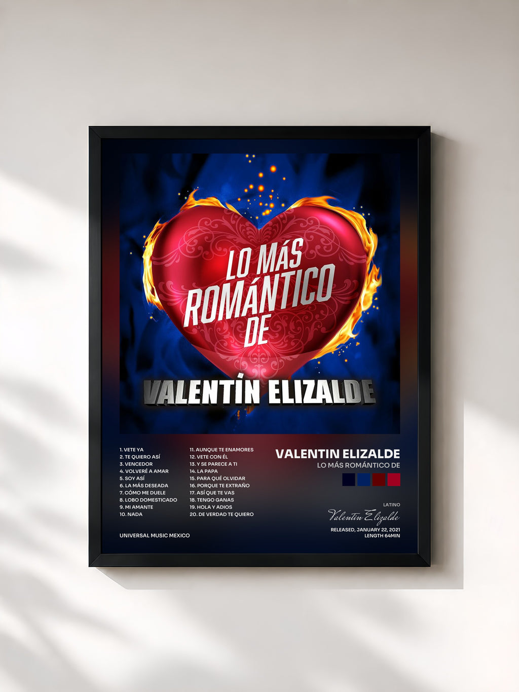 #noir Tableau de l'album Lo Más Romántico De de Valentin Elizalde, cadre noir, imprimé et encadré en France