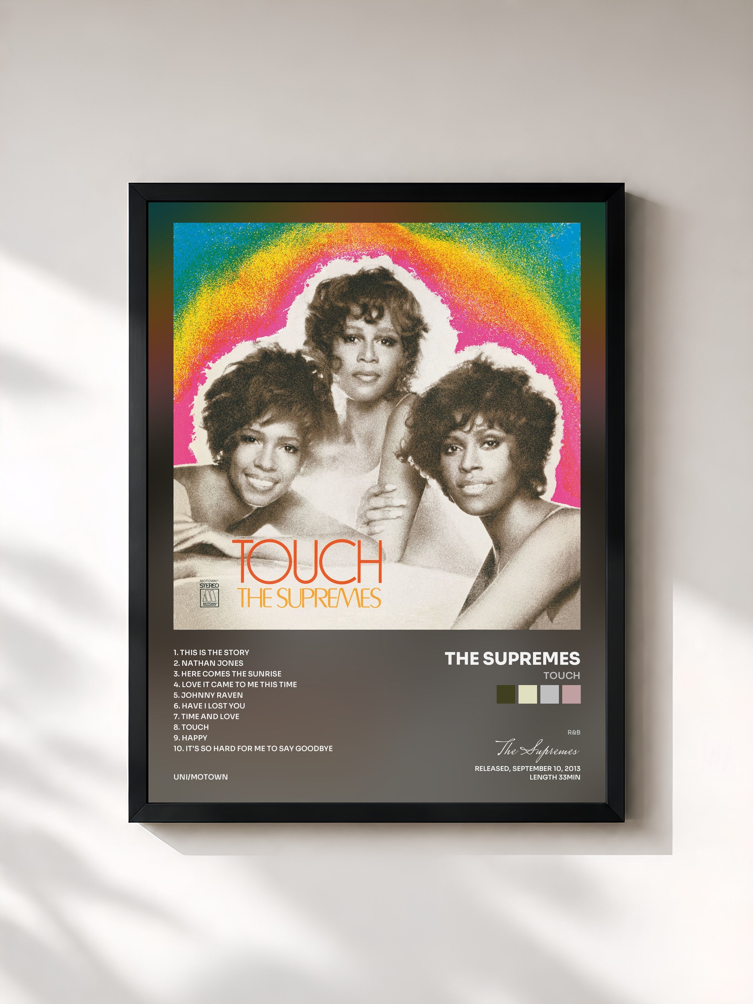 #noir Tableau de l'album Touch de The Supremes, cadre noir, imprimé et encadré en France