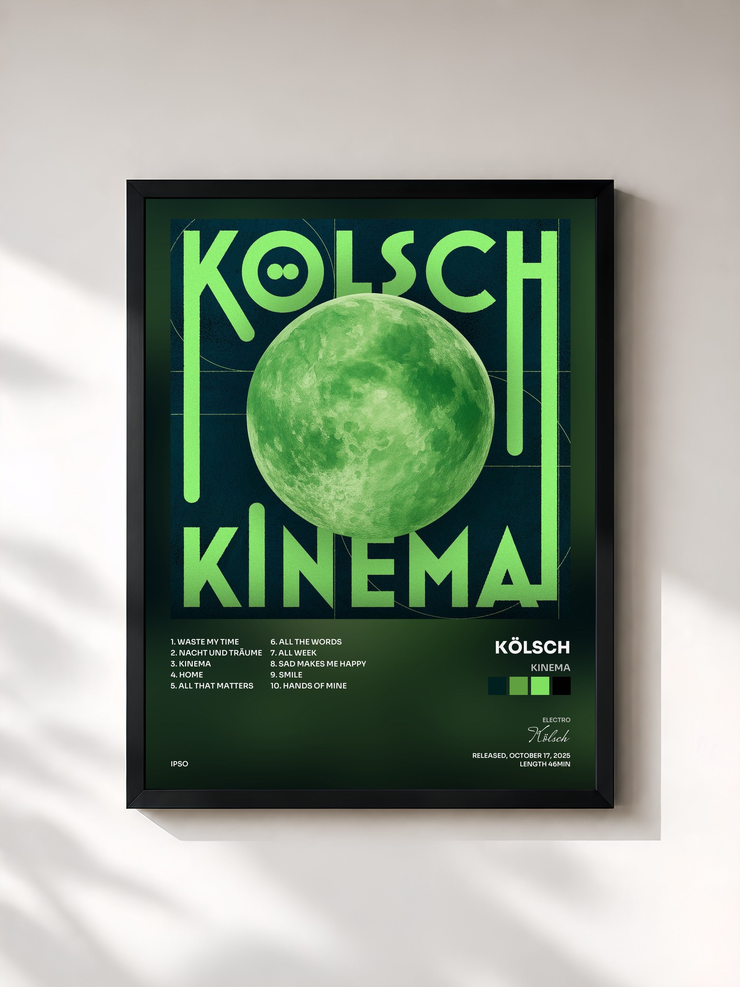 #noir Tableau de l'album KINEMA de Kölsch, cadre noir, imprimé et encadré en France