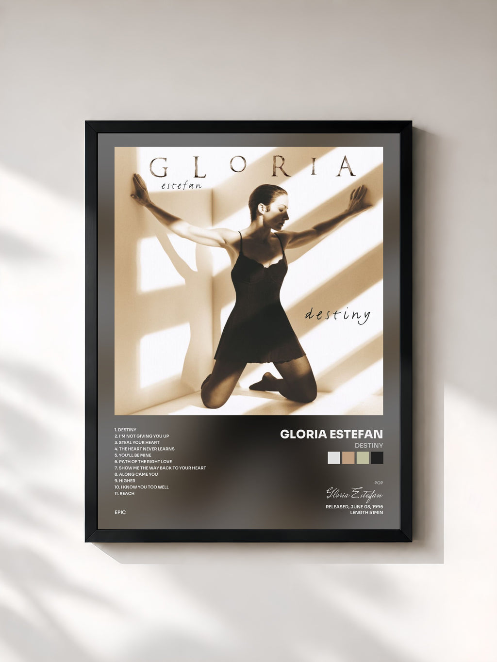 #noir Tableau de l'album DESTINY de Gloria Estefan, cadre noir, imprimé et encadré en France
