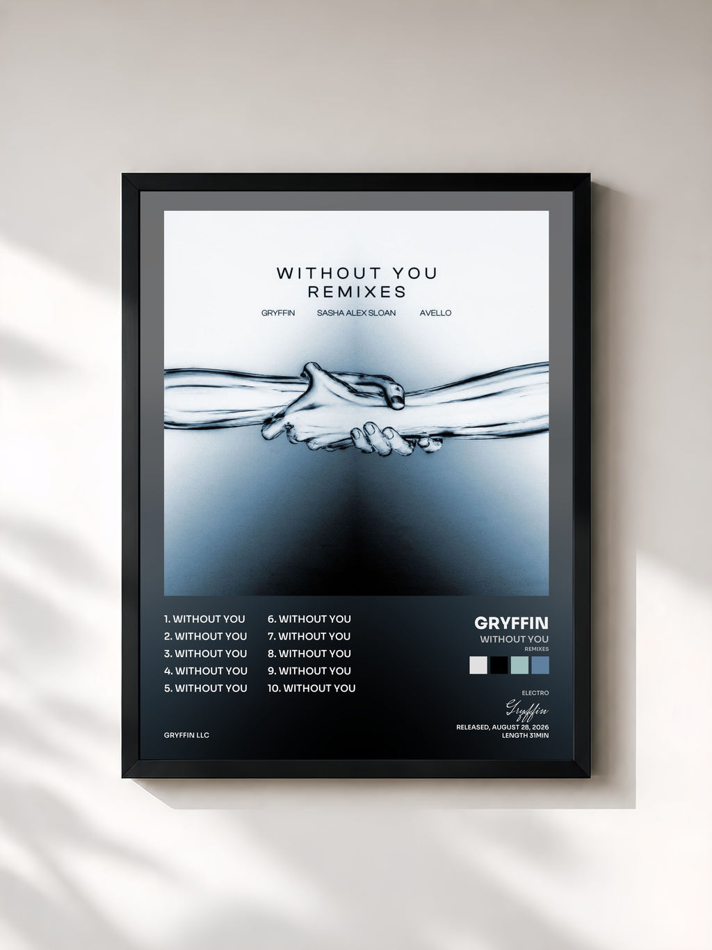 #noir Tableau de l'album Without You (Remixes) de Gryffin, cadre noir, imprimé et encadré en France