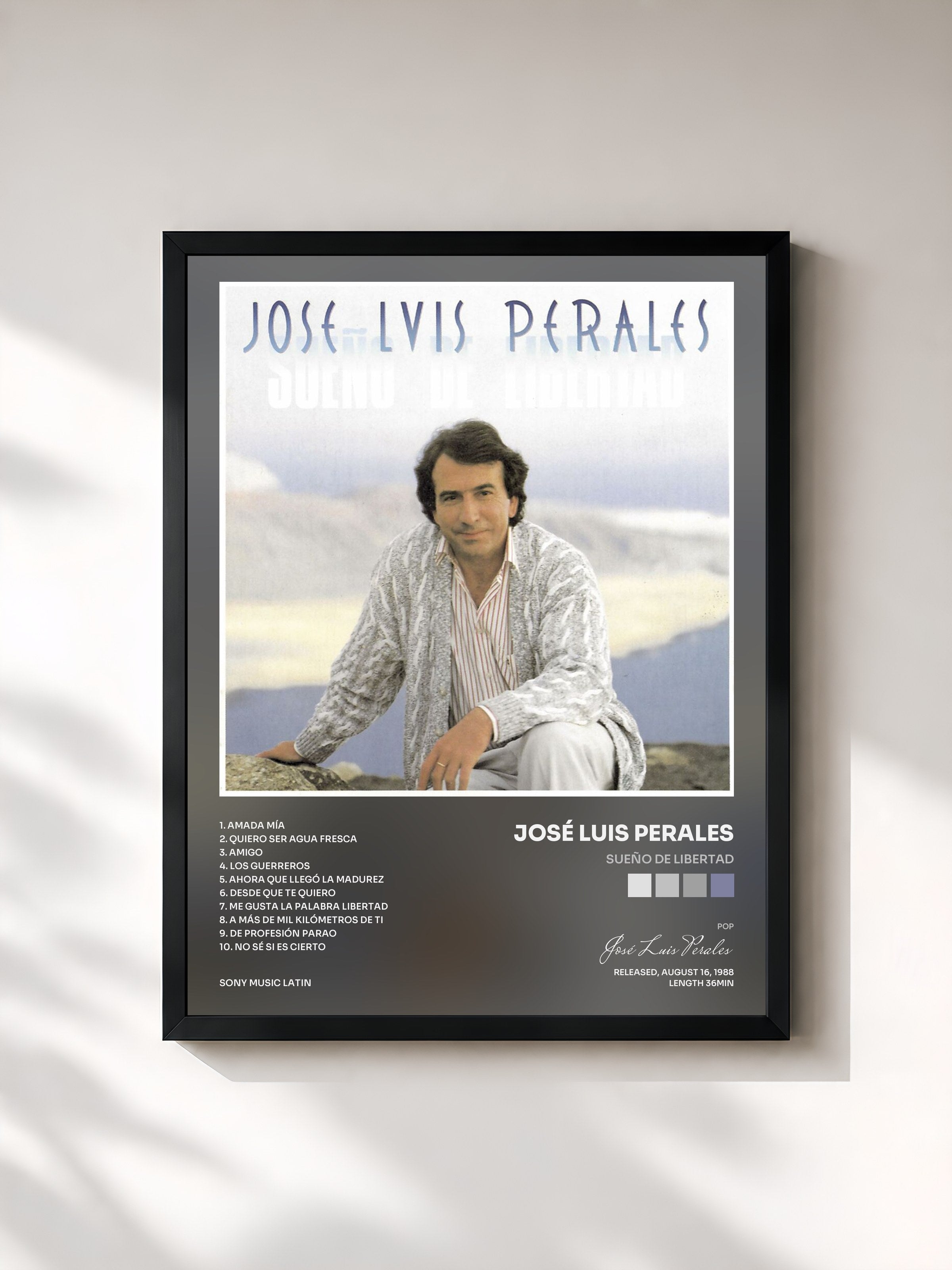 #noir Tableau de l'album Sueño de Libertad de José Luis Perales, cadre noir, imprimé et encadré en France