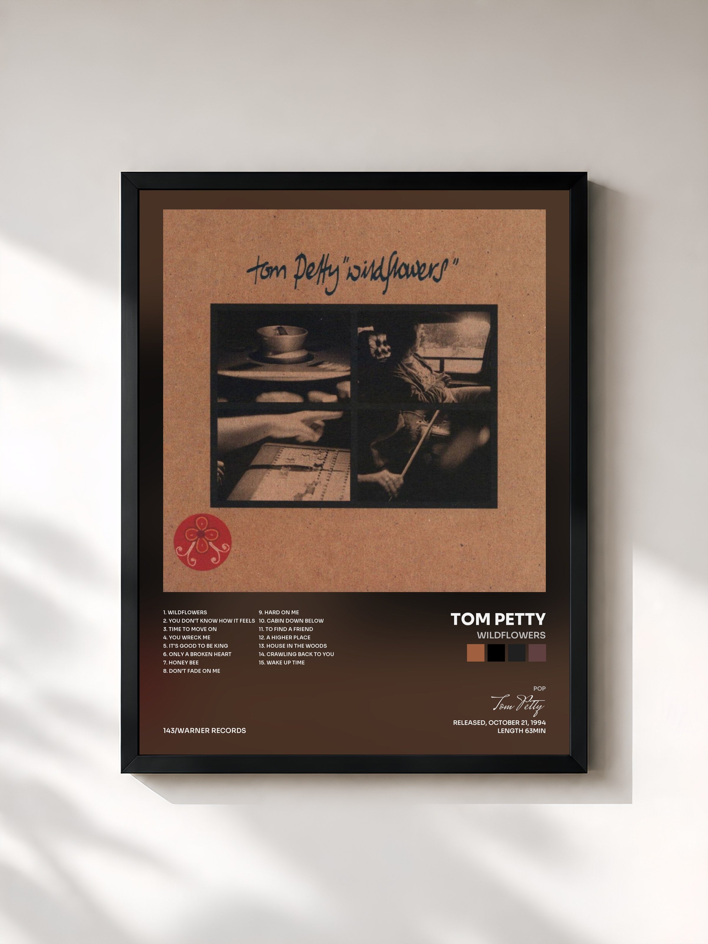 #noir Tableau de l'album Wildflowers de Tom Petty, cadre noir, imprimé et encadré en France