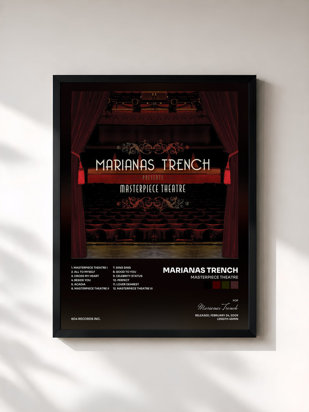 #noir Tableau de l'album Masterpiece Theatre de Marianas Trench, cadre noir, imprimé et encadré en France