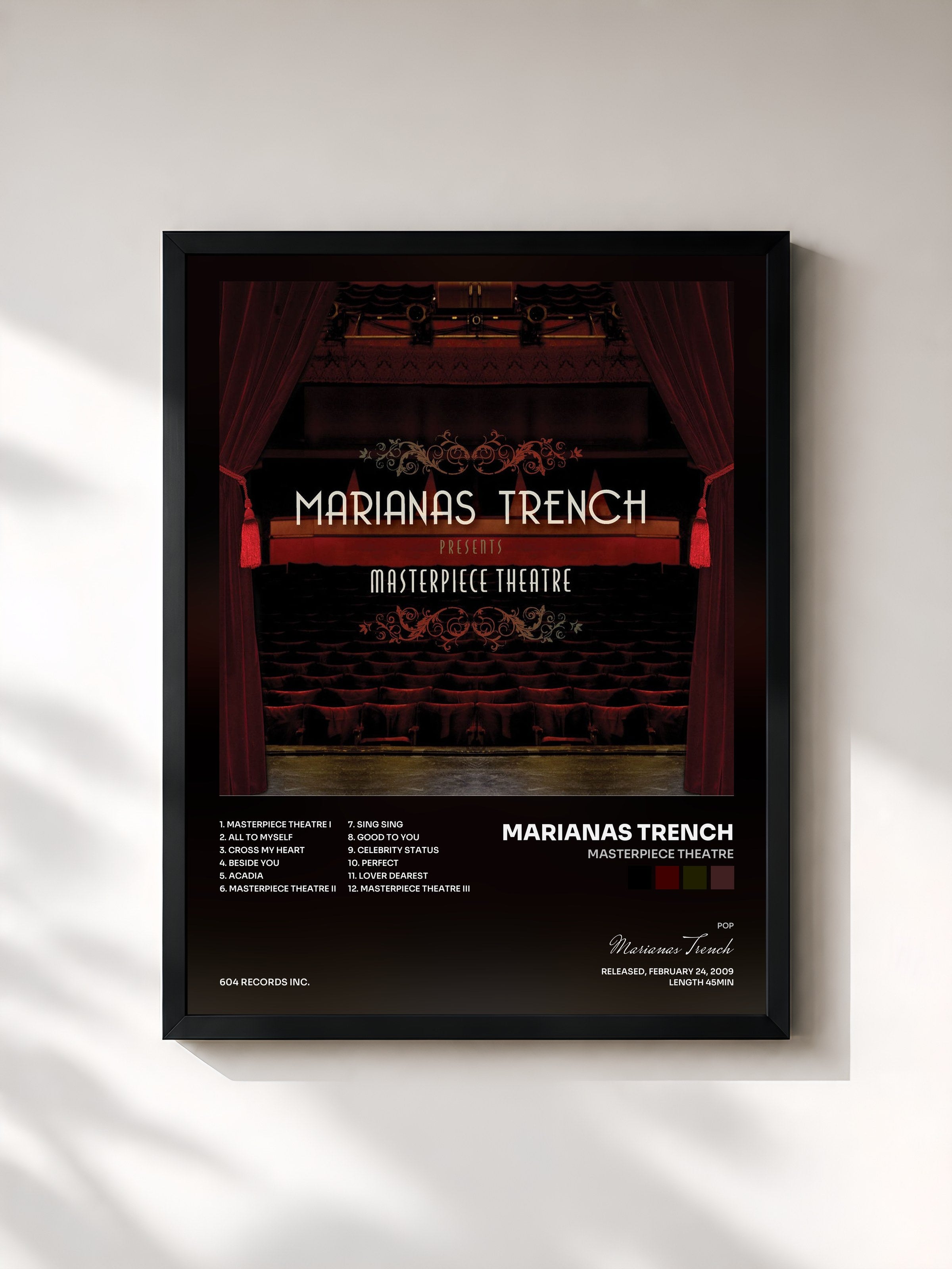 #noir Tableau de l'album Masterpiece Theatre de Marianas Trench, cadre noir, imprimé et encadré en France
