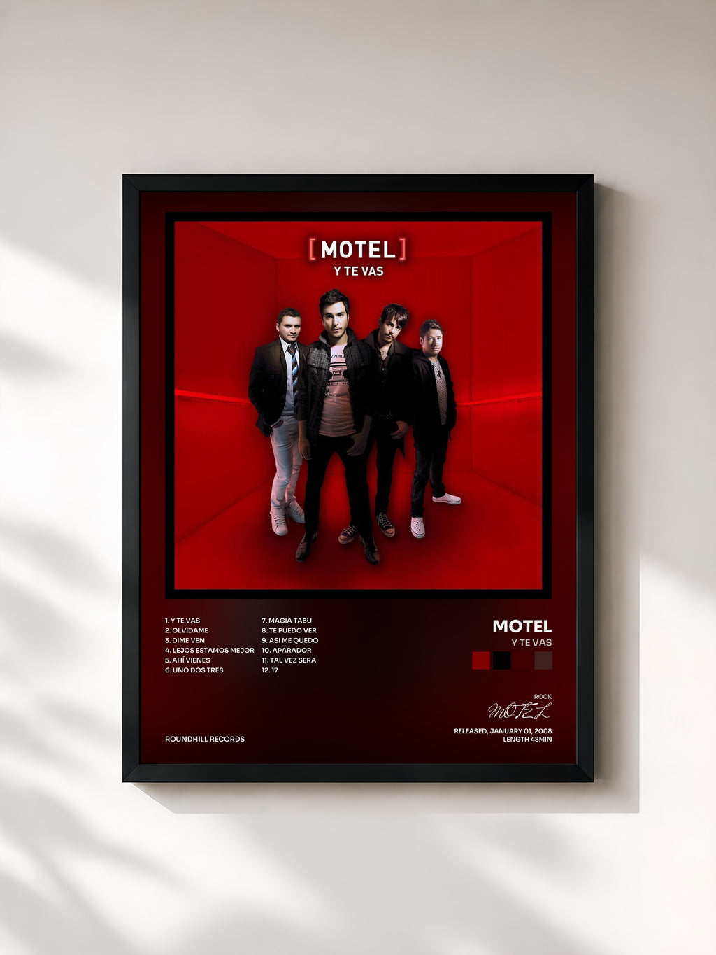 #noir Tableau de l'album Y Te Vas de MOTEL, cadre noir, imprimé et encadré en France