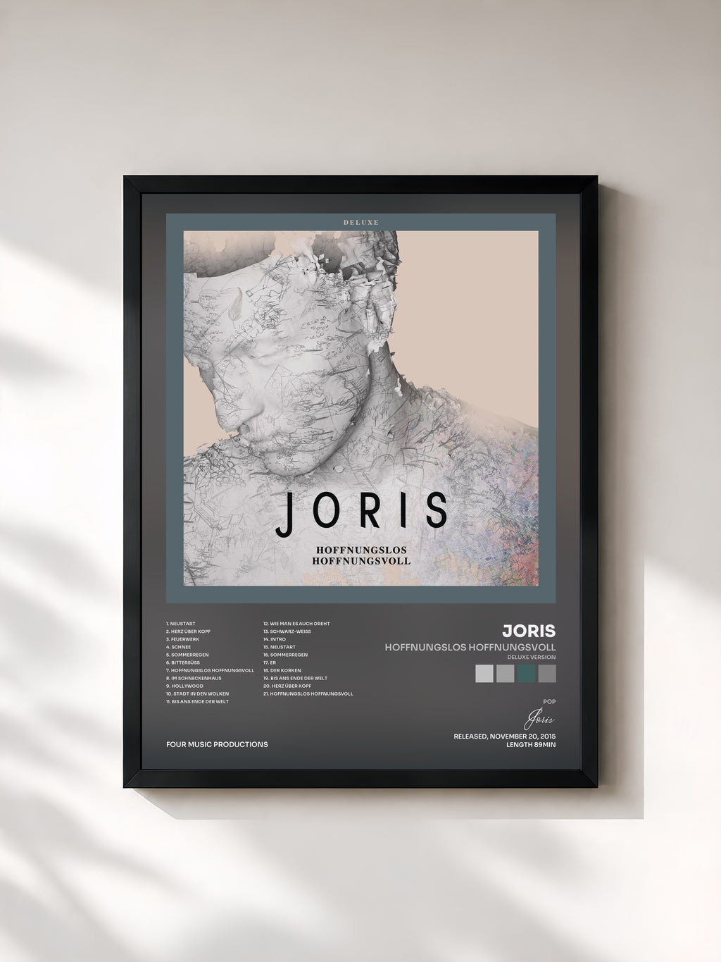 #noir Tableau de l'album Hoffnungslos Hoffnungsvoll (Deluxe Version) de Joris, cadre noir, imprimé et encadré en France