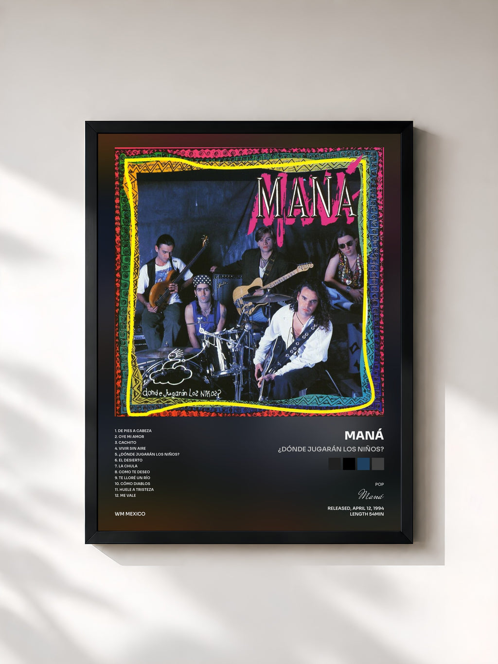 #noir Tableau de l'album ¿Dónde Jugarán Los Niños? de Maná, cadre noir, imprimé et encadré en France