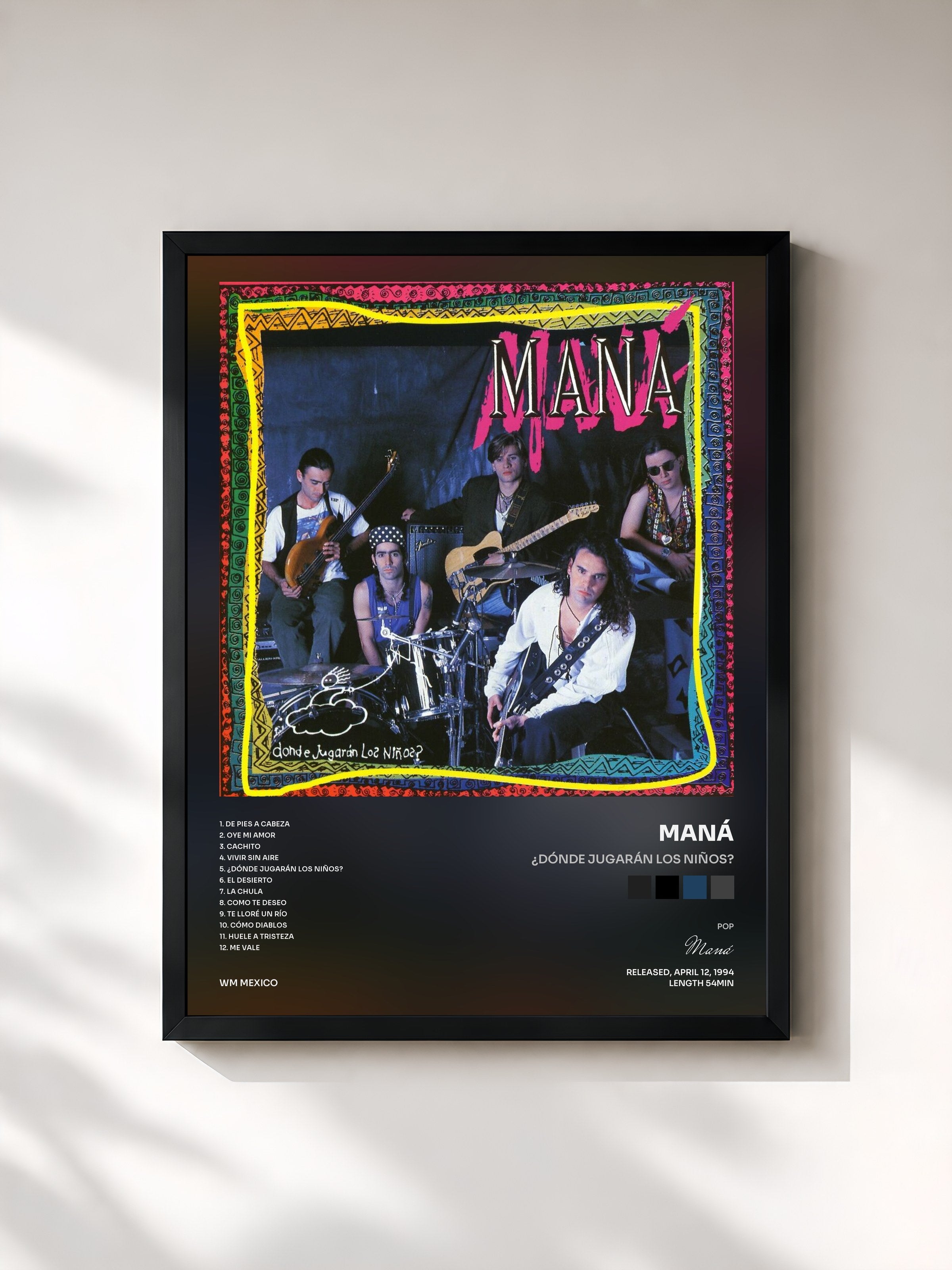 #noir Tableau de l'album ¿Dónde Jugarán Los Niños? de Maná, cadre noir, imprimé et encadré en France