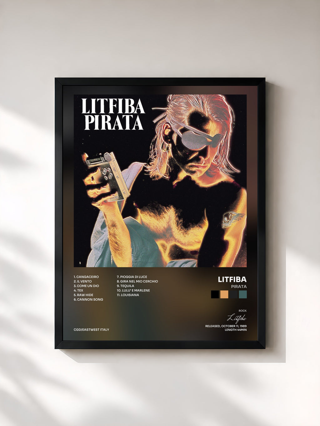 #noir Tableau de l'album Pirata de Litfiba, cadre noir, imprimé et encadré en France