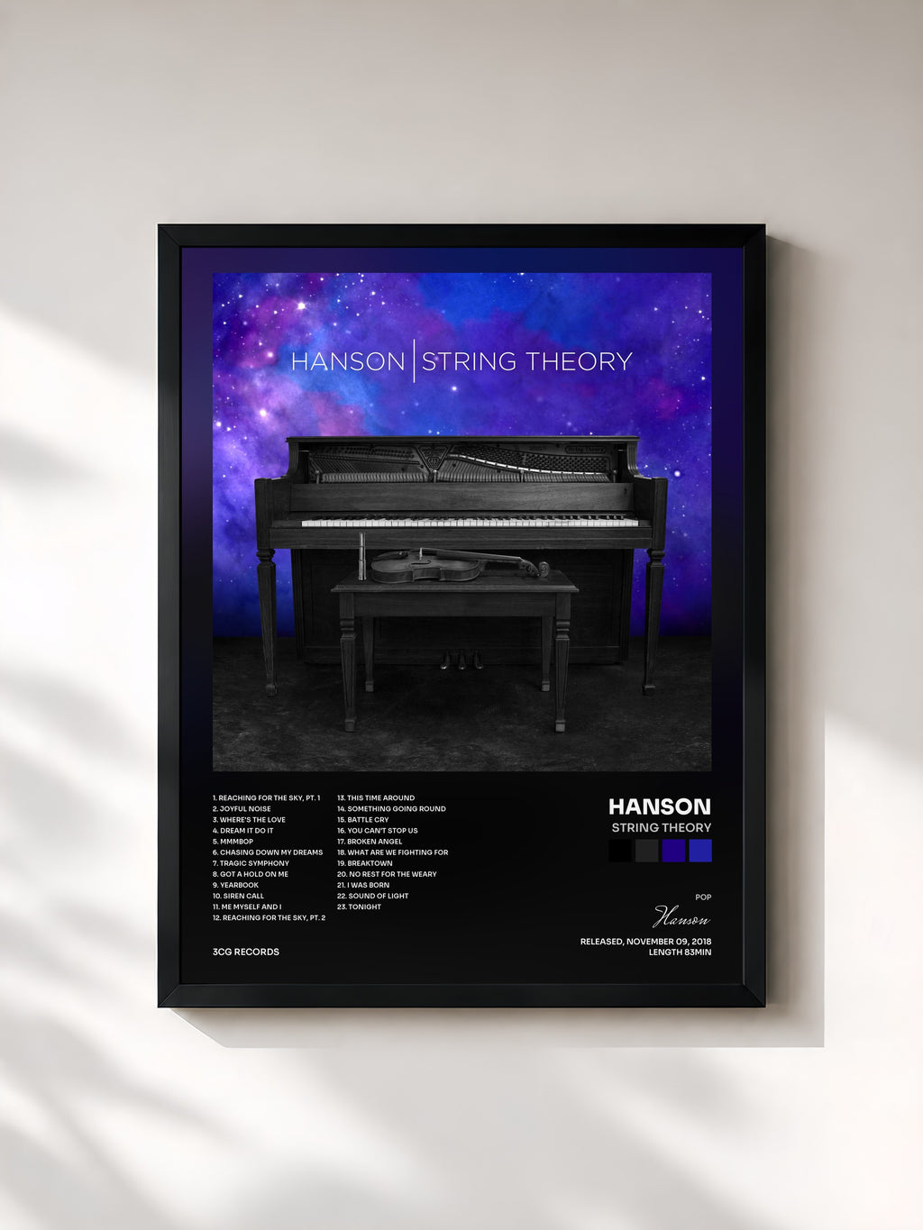 #noir Tableau de l'album String Theory de Hanson, cadre noir, imprimé et encadré en France