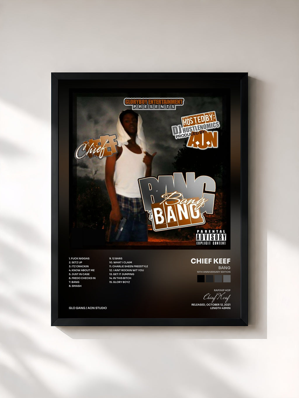 #noir Tableau de l'album Bang (10th Anniversary Edition) de Chief Keef, cadre noir, imprimé et encadré en France