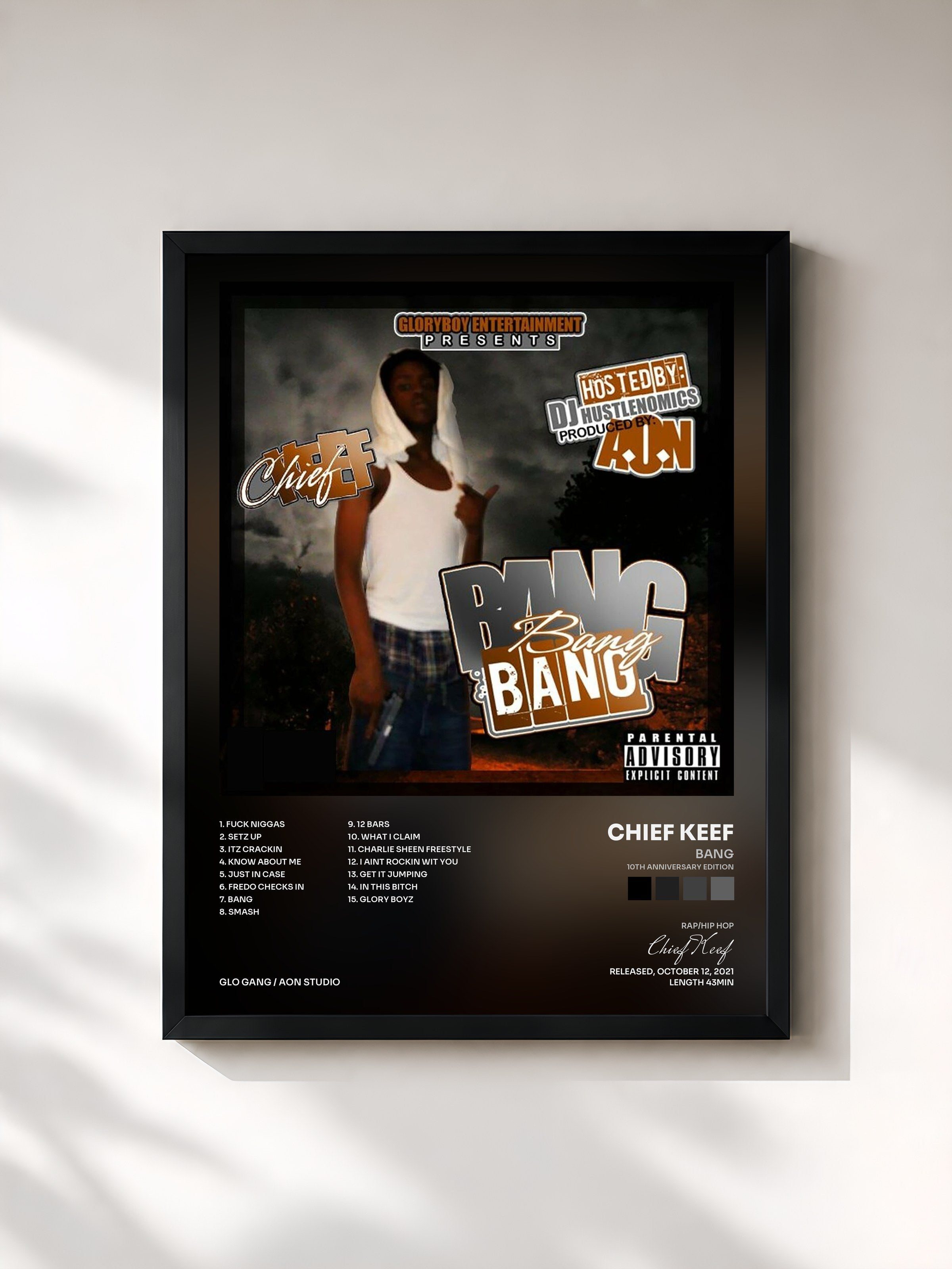 #noir Tableau de l'album Bang (10th Anniversary Edition) de Chief Keef, cadre noir, imprimé et encadré en France