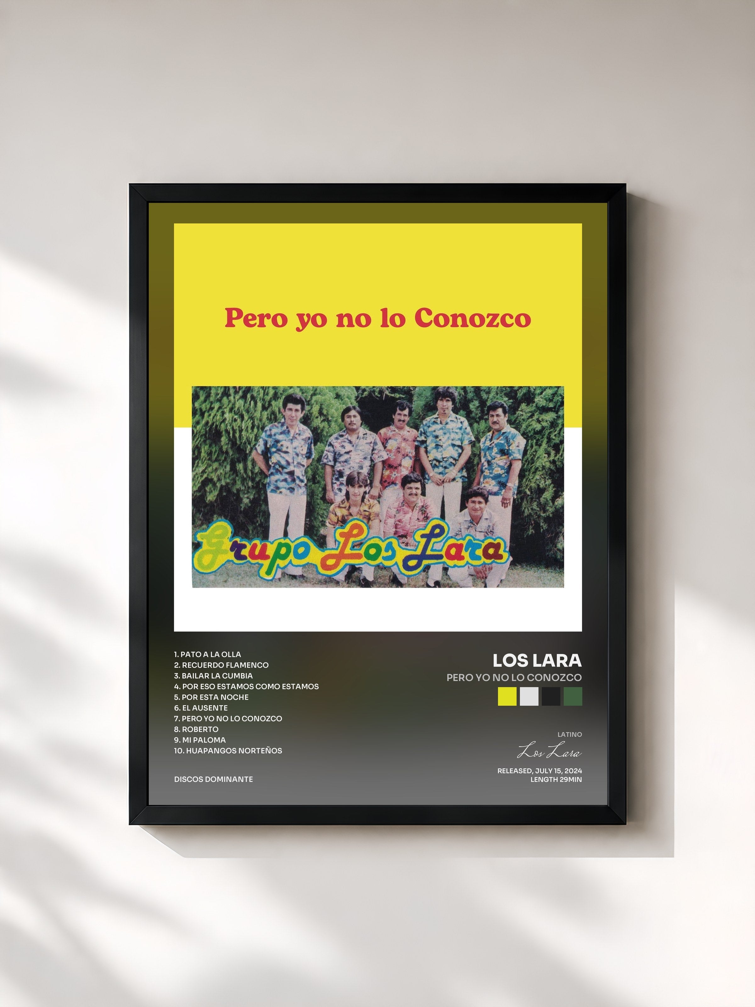 #noir Tableau de l'album Pero Yo No Lo Conozco de Los Lara, cadre noir, imprimé et encadré en France