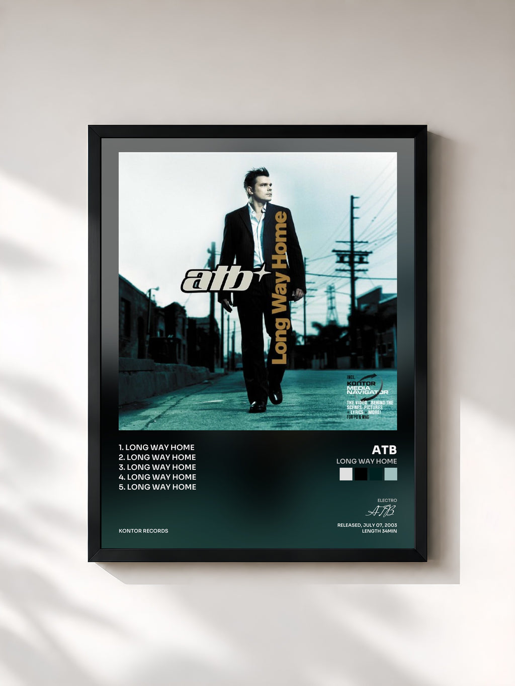 #noir Tableau de l'album Long Way Home de ATB, cadre noir, imprimé et encadré en France