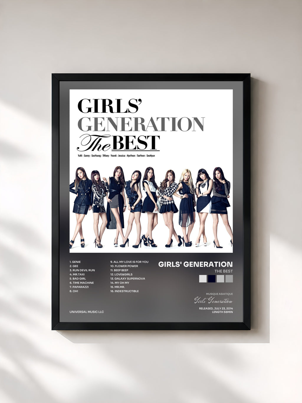 #noir Tableau de l'album The Best de Girls' Generation, cadre noir, imprimé et encadré en France