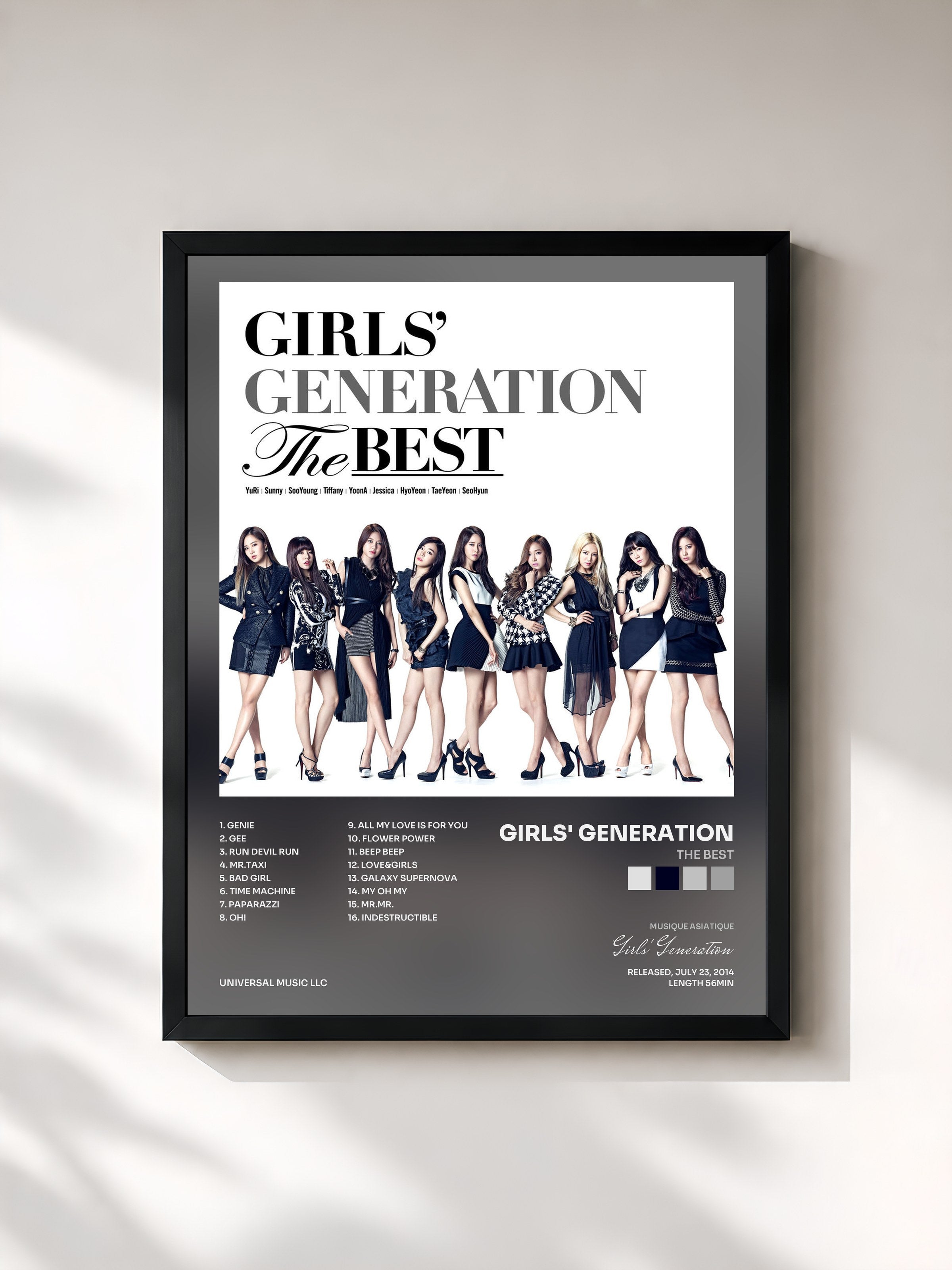 #noir Tableau de l'album The Best de Girls' Generation, cadre noir, imprimé et encadré en France