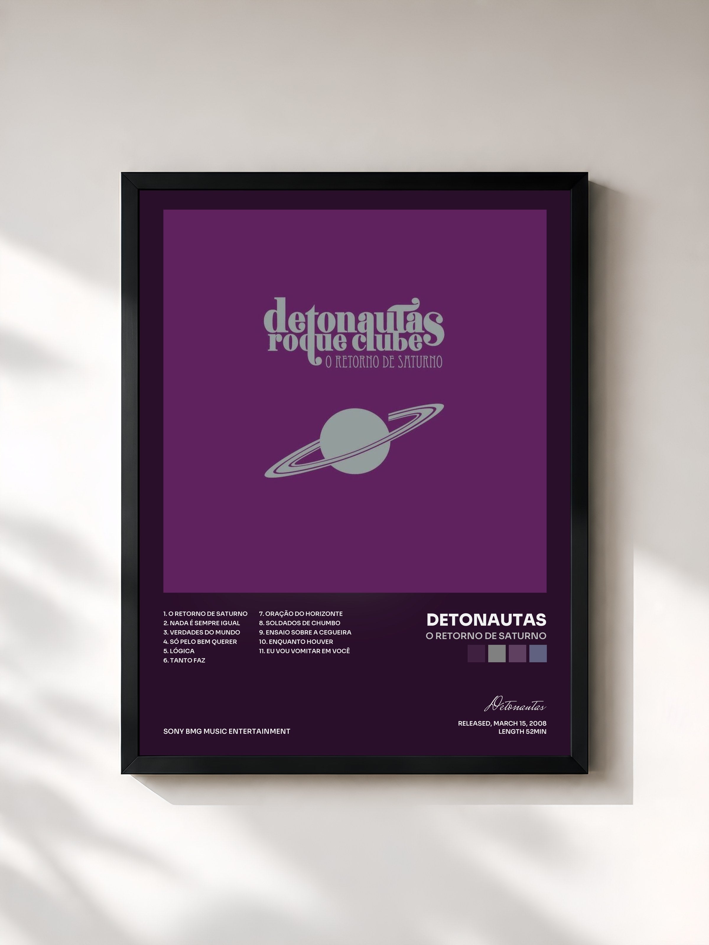#noir Tableau de l'album O Retorno de Saturno de Detonautas, cadre noir, imprimé et encadré en France