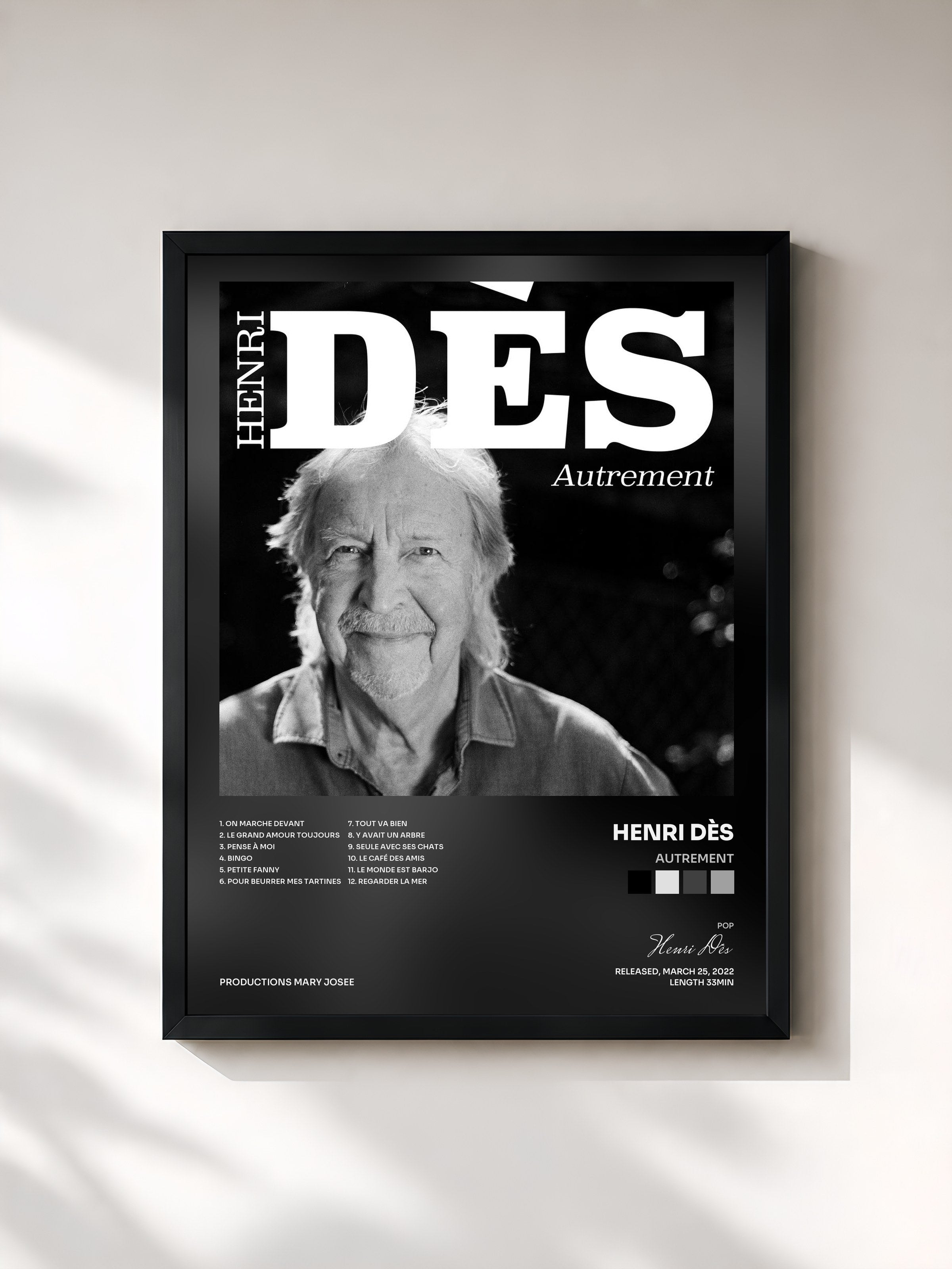 #noir Tableau de l'album AUTREMENT de Henri Dès, cadre noir, imprimé et encadré en France