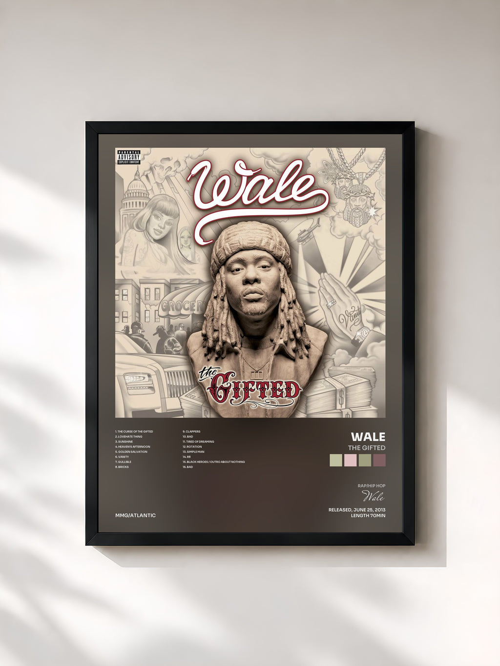 #noir Tableau de l'album The Gifted de Wale, cadre noir, imprimé et encadré en France