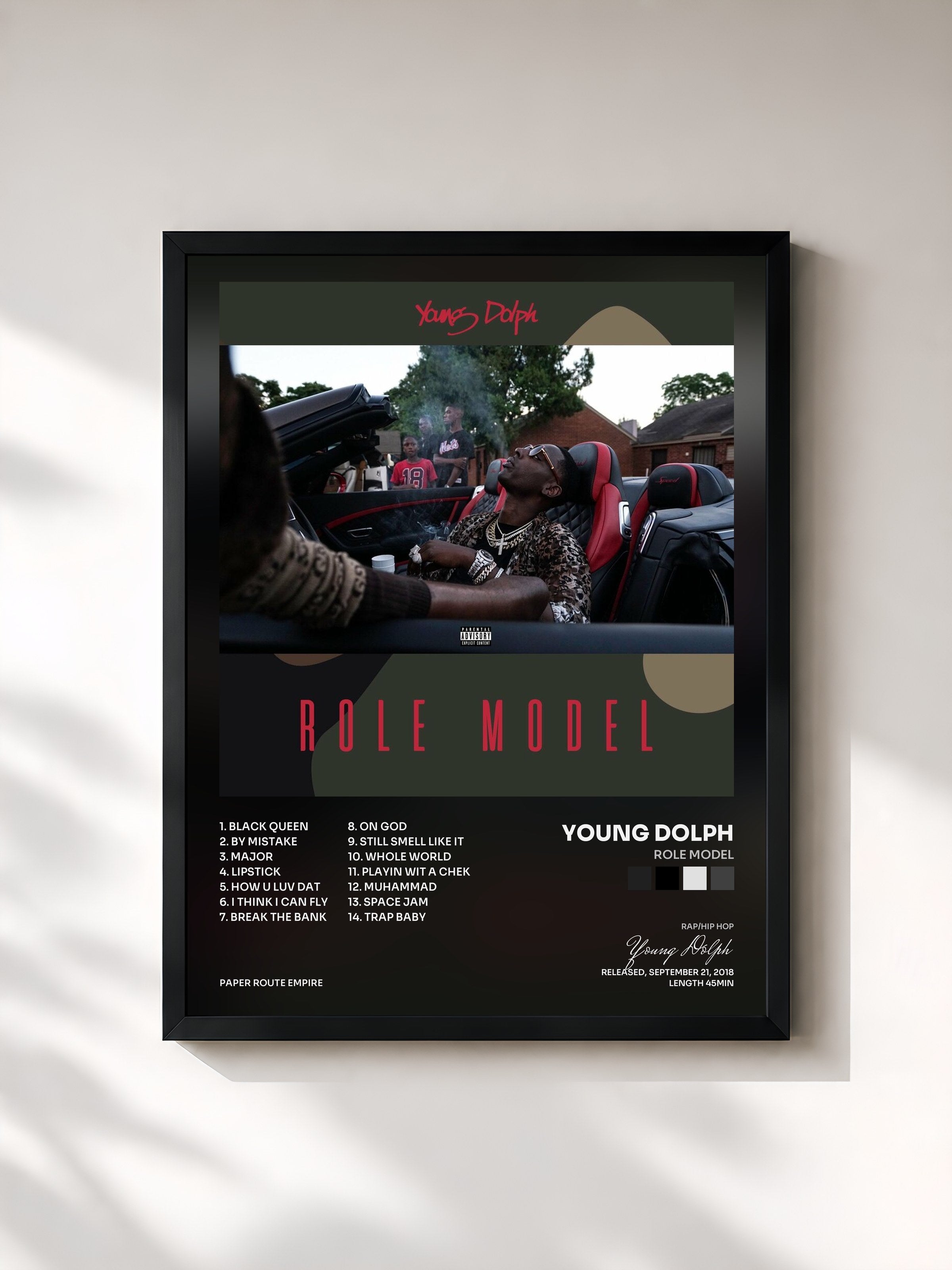 #noir Tableau de l'album Role Model de Young Dolph, cadre noir, imprimé et encadré en France